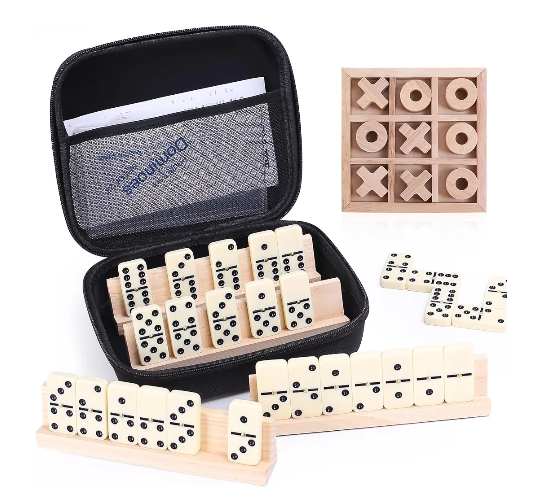 GINGHOWEN Game Combination Dominoes and Tic-Tac-Toe Set