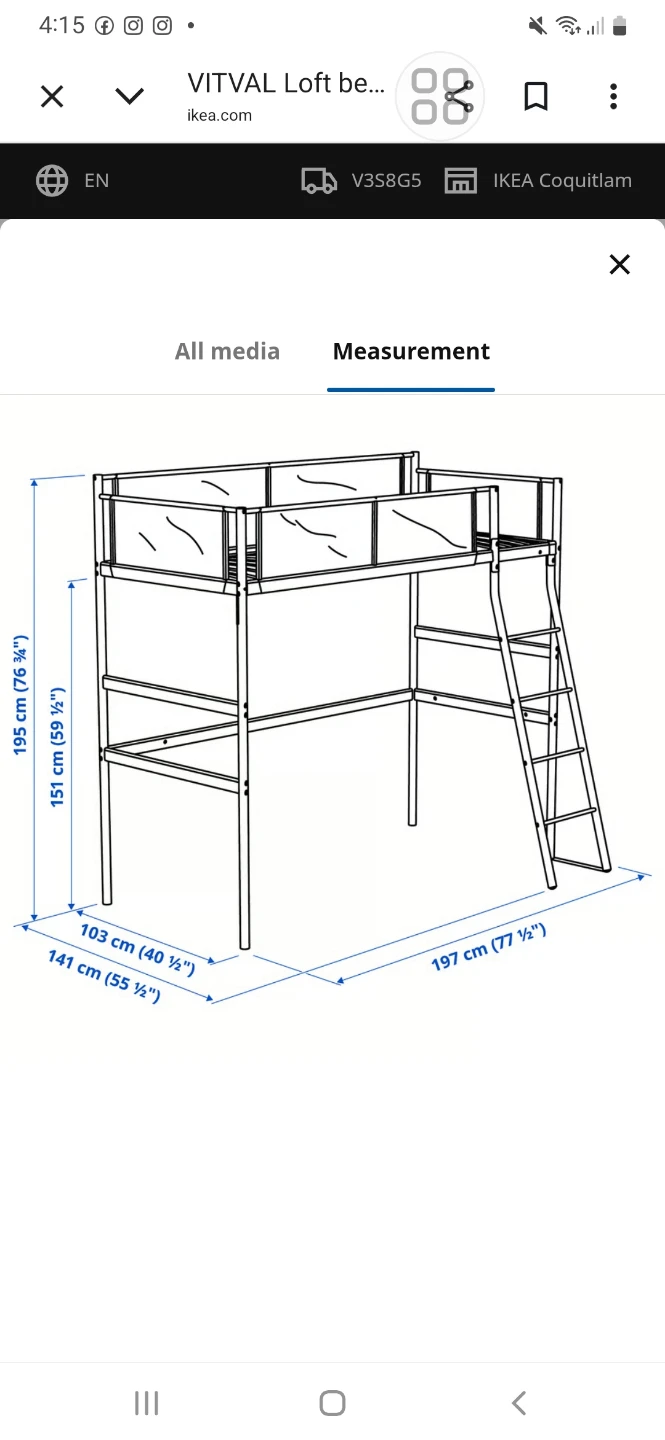 IKEA VITVAL Loft Bed Frame White - photo 2