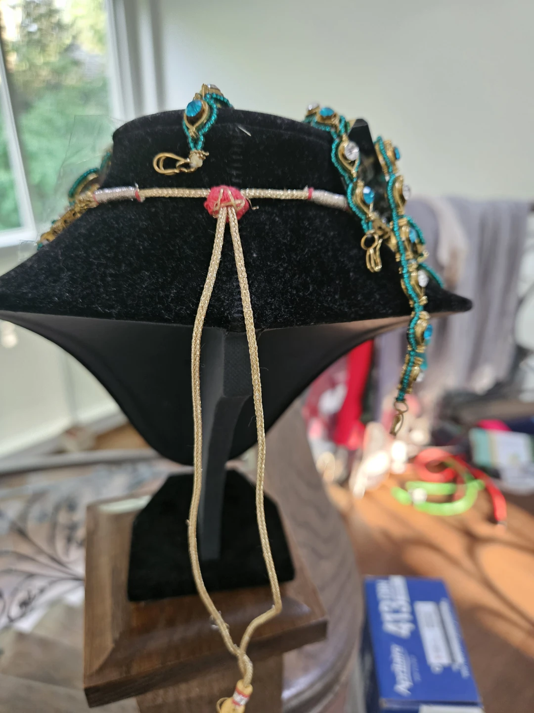 Teal and Gold Rhinestone Necklace and Earring Set - photo 4
