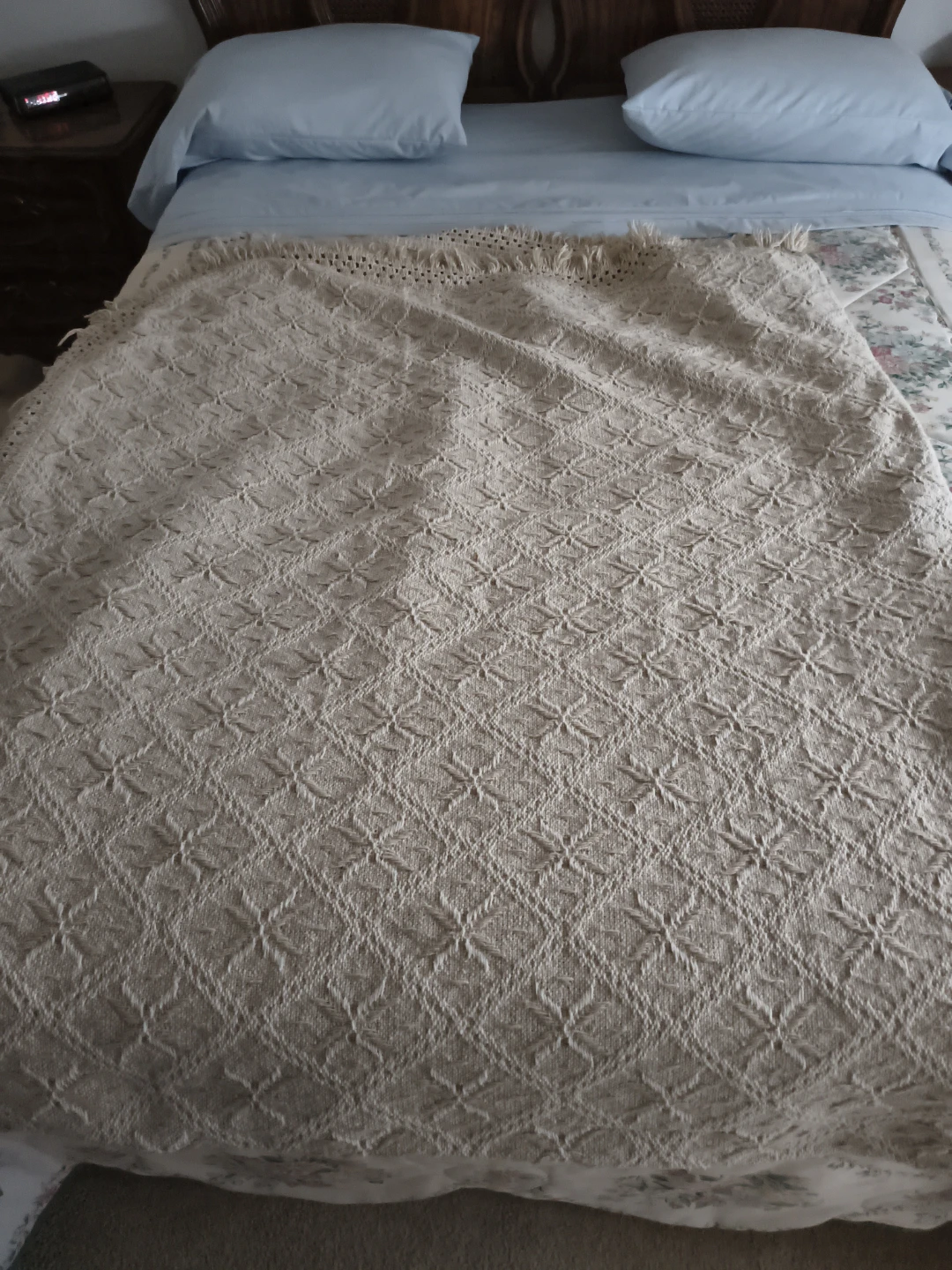 Cream Woven Throw Blanket with Fringe