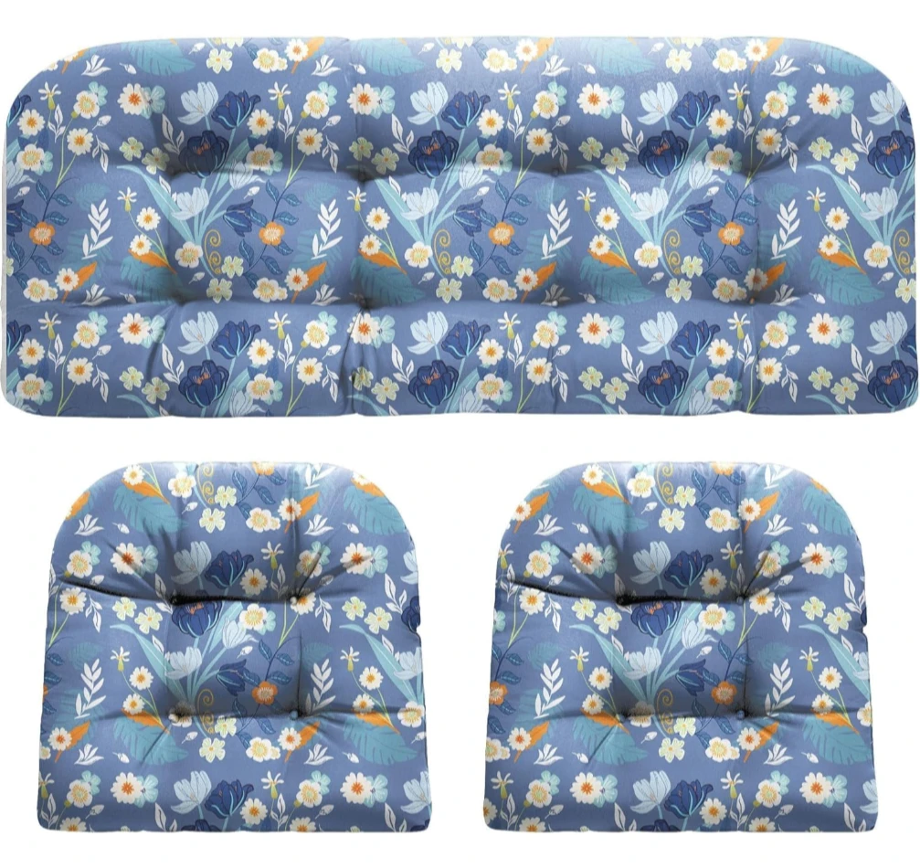 Wicker Set Cushions - 3 Piece Set - Blue Floral - photo 3