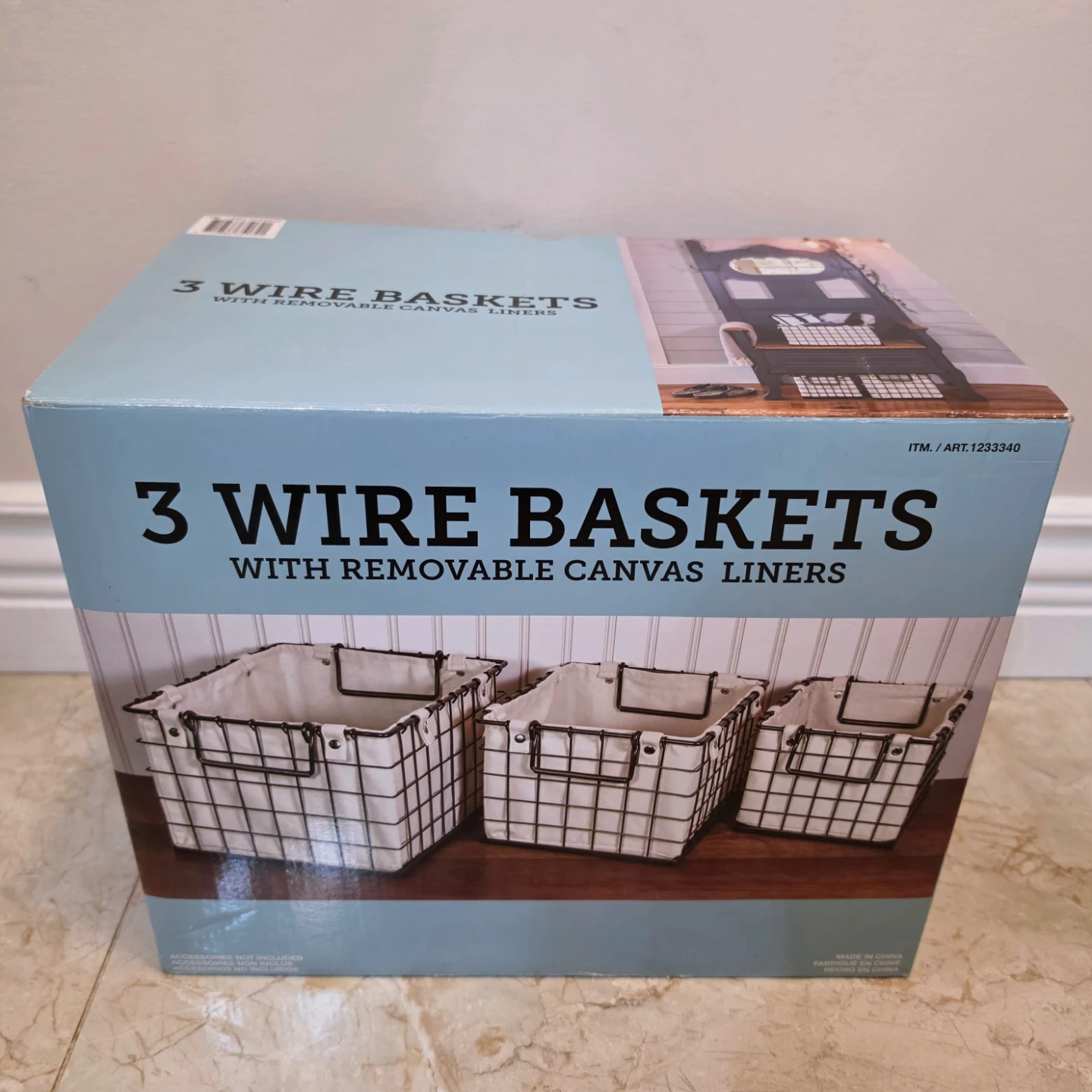 3 Wire Baskets with Removable Canvas Liners