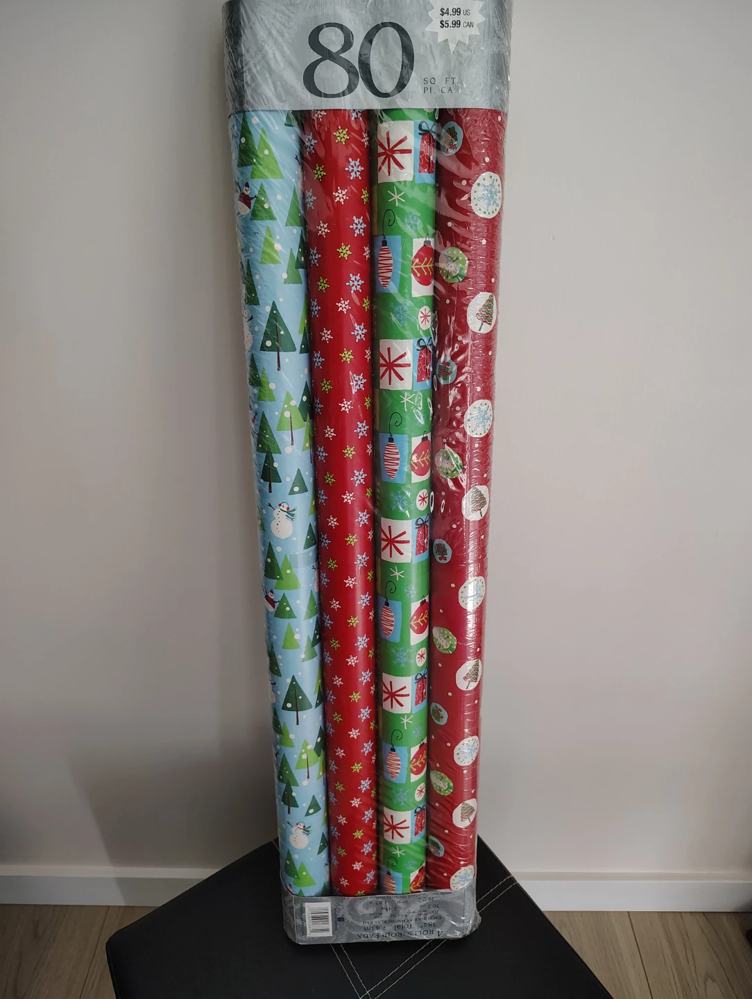 80 Sq Ft Christmas Wrapping Paper - 4 Rolls