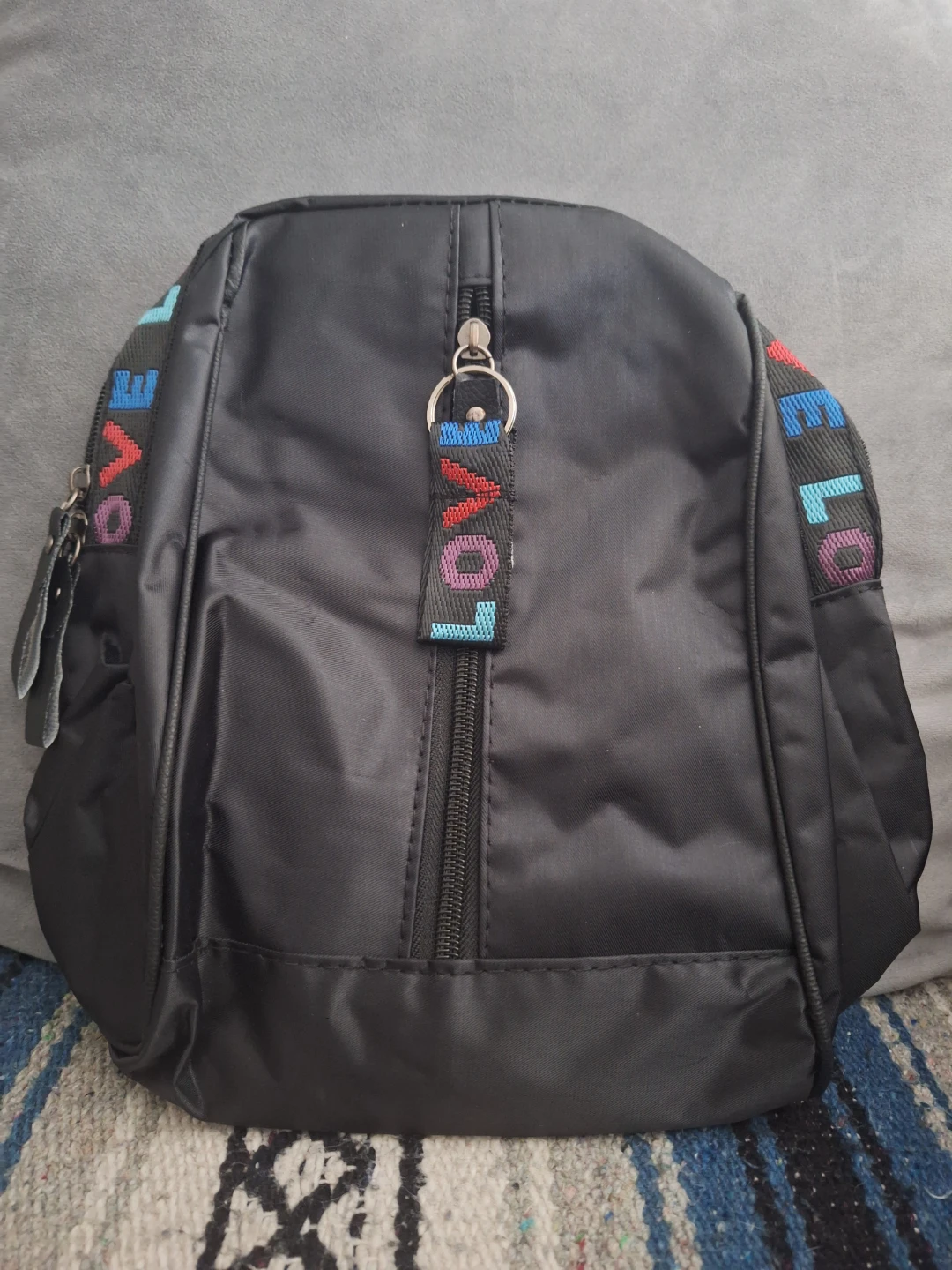 Black Backpack with "LOVE" Strap Detail