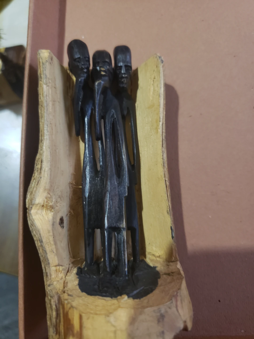 Wooden Carving of Three Figures - photo 2