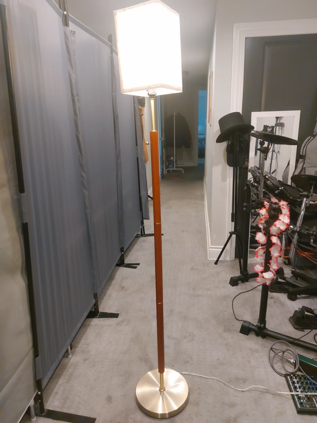 Mid-Century Style Floor Lamp with Fabric Shade