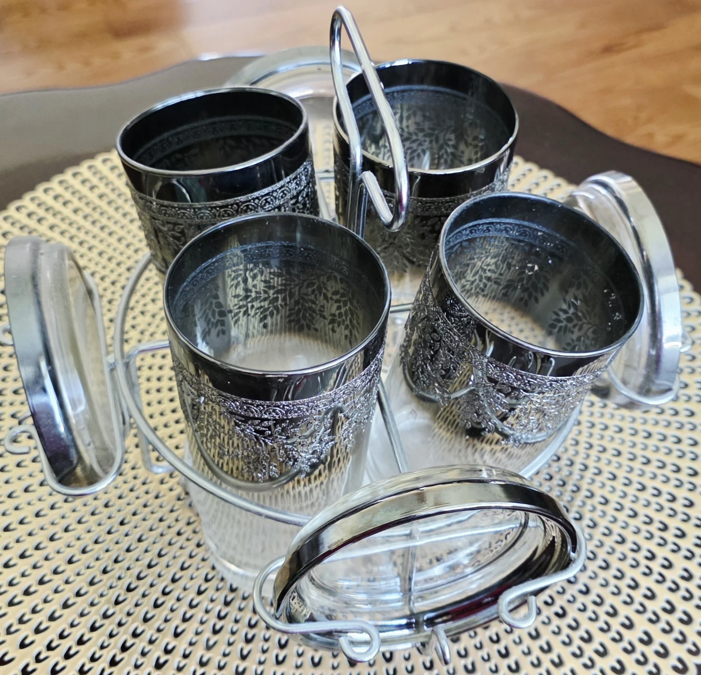 Set of 4 Decorative Glasses and lids with holder - photo 3