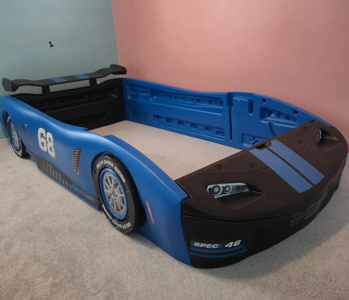 Blue race car twin bed frame - photo 4