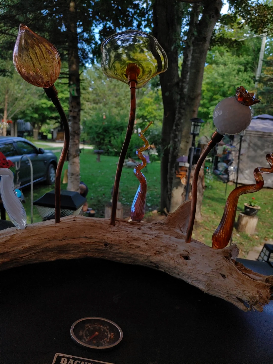 Driftwood and Glass Garden Sculpture