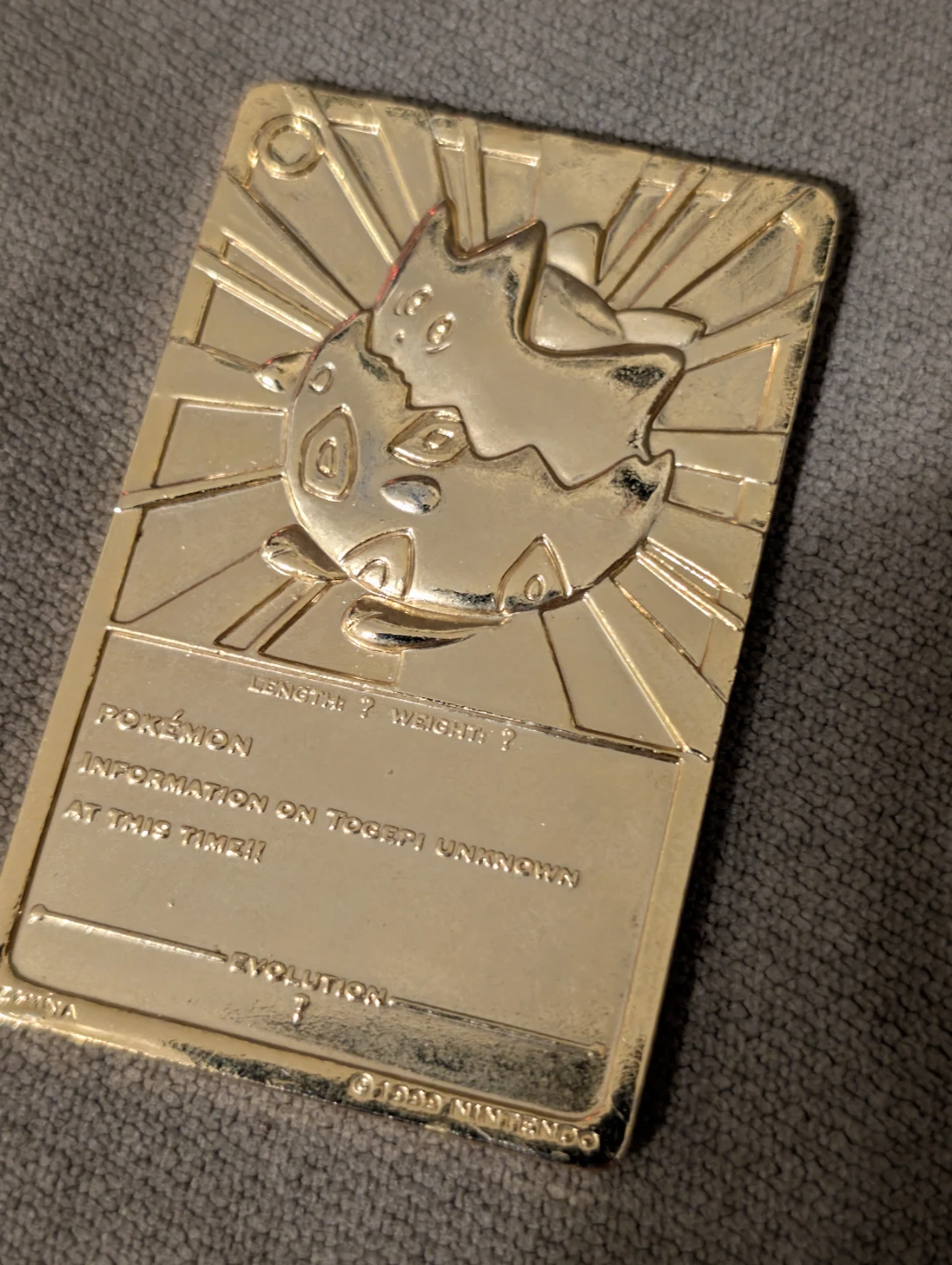 1999 Burger King Pokémon Togepi 23K Gold-Plated Trading Card - photo 3
