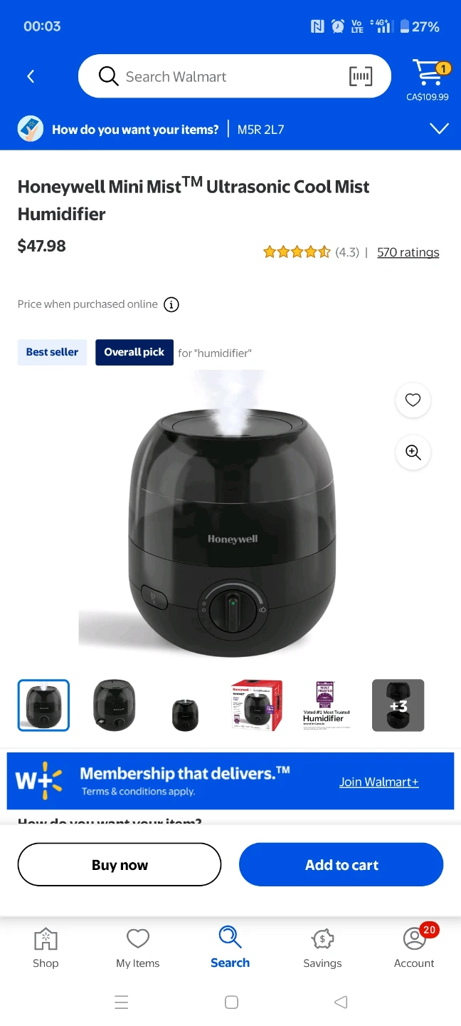 Honeywell Mini Mist Ultrasonic Cool Mist Humidifier - photo 2