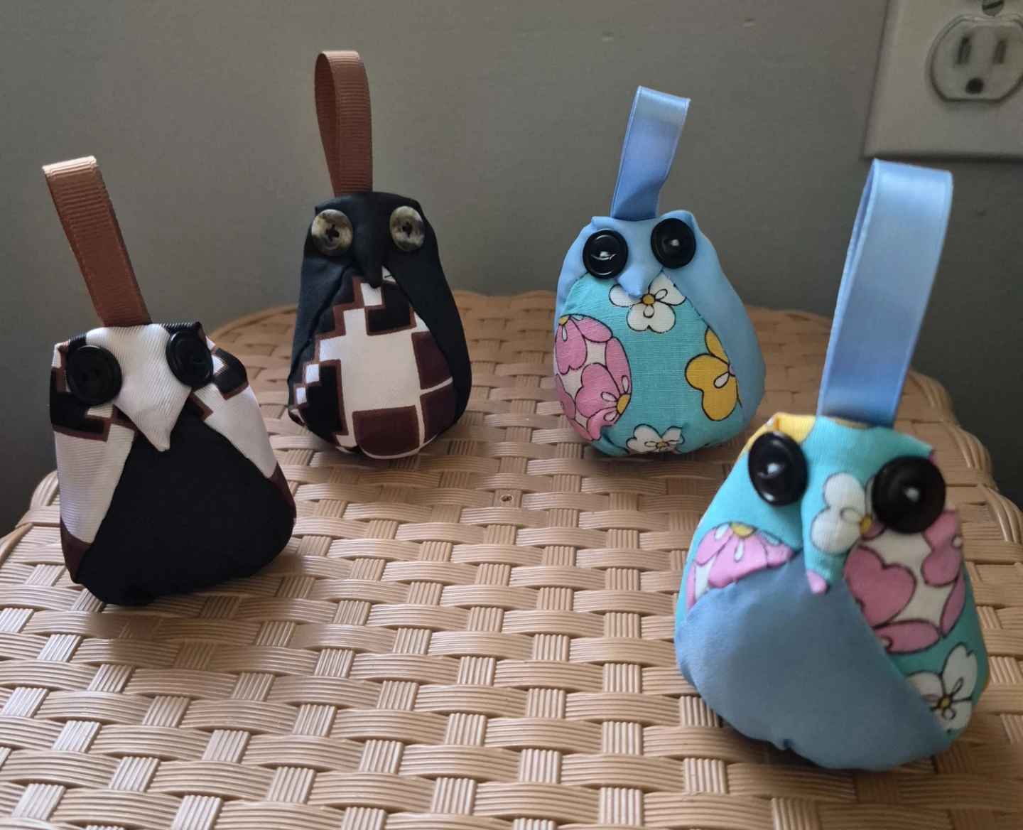Set of 4 Handmade Fabric Owl Ornaments/ bag charm