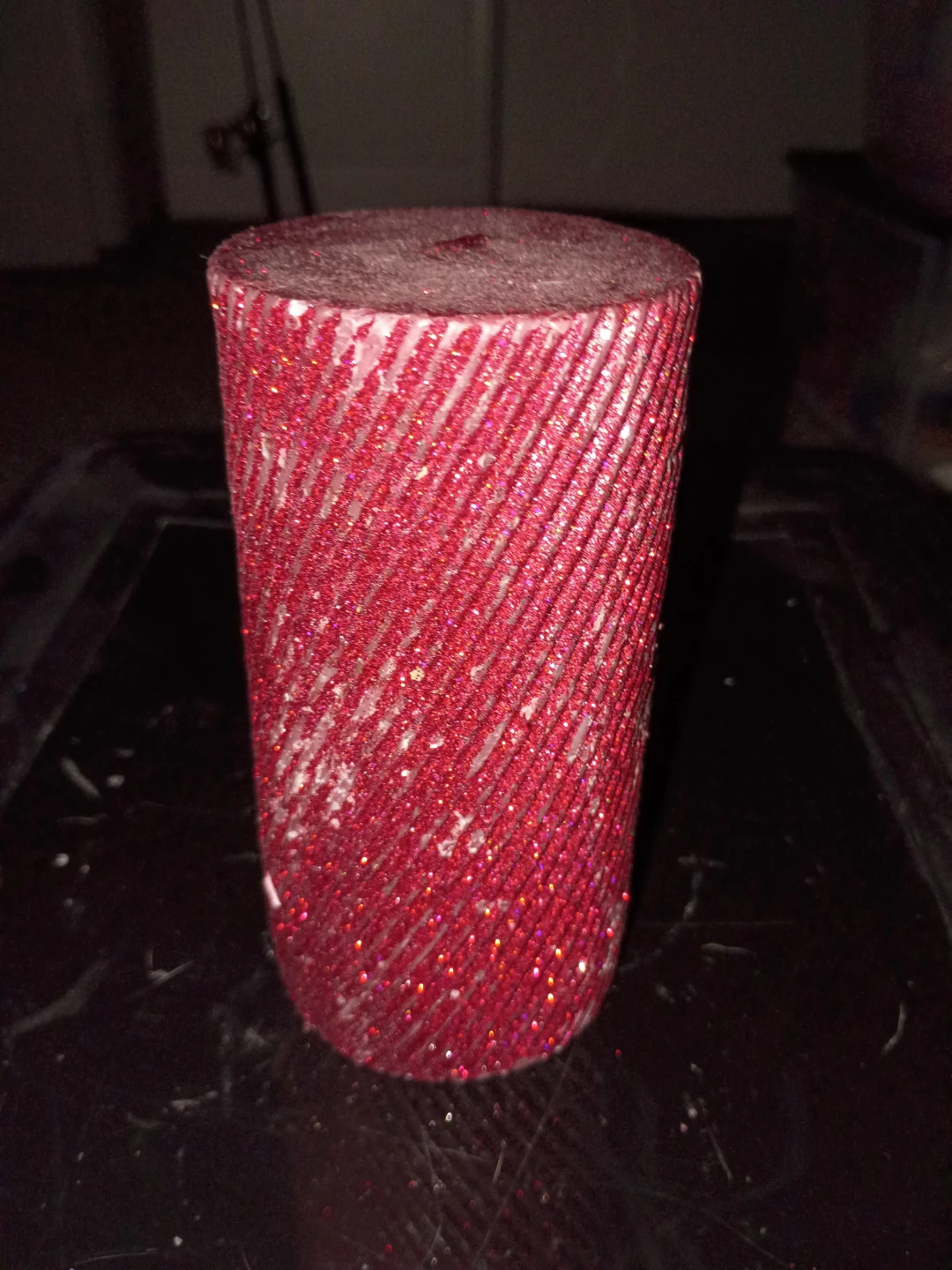 Red Glitter Pillar Candle
