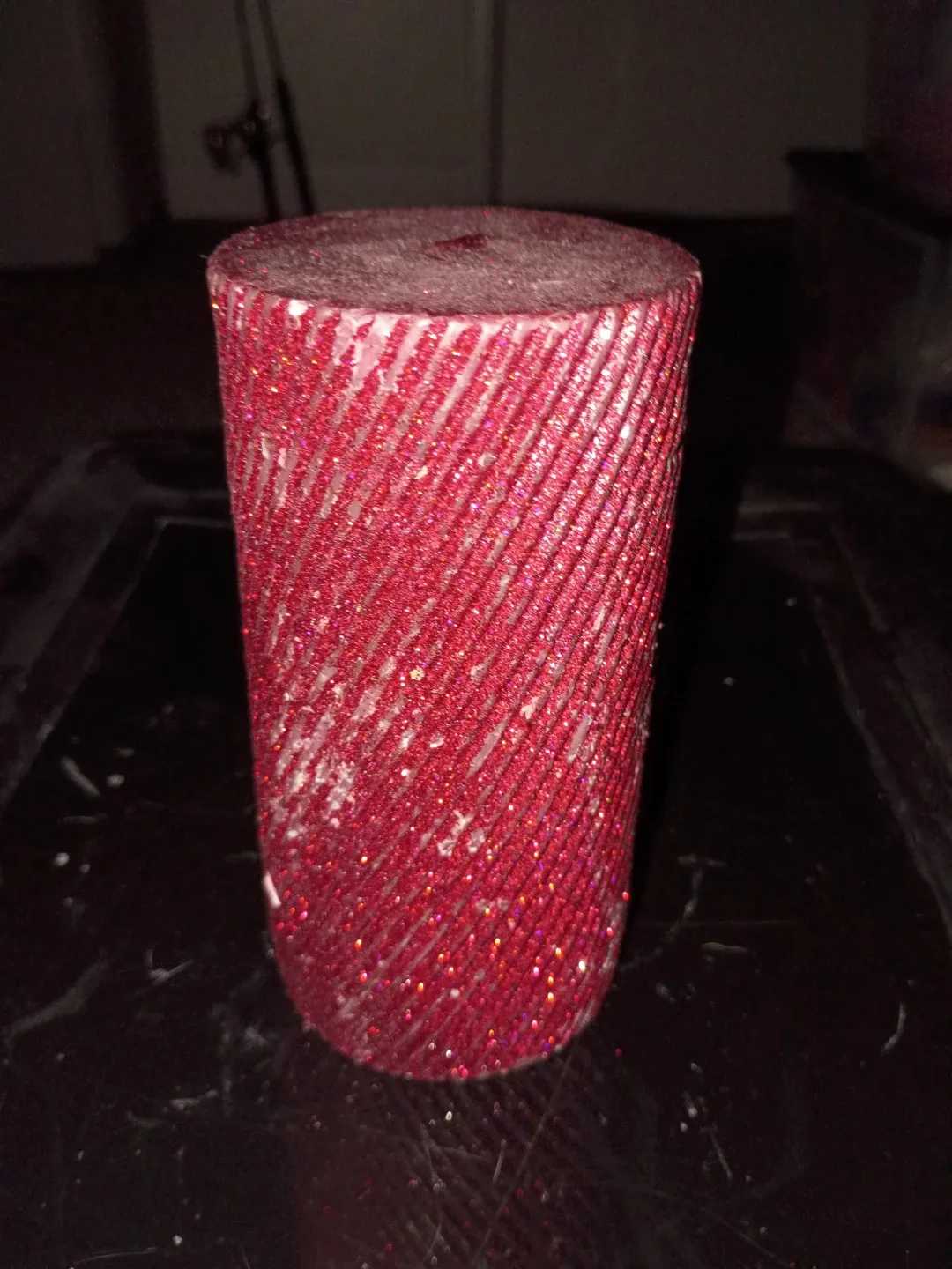 Red Glitter Pillar Candle