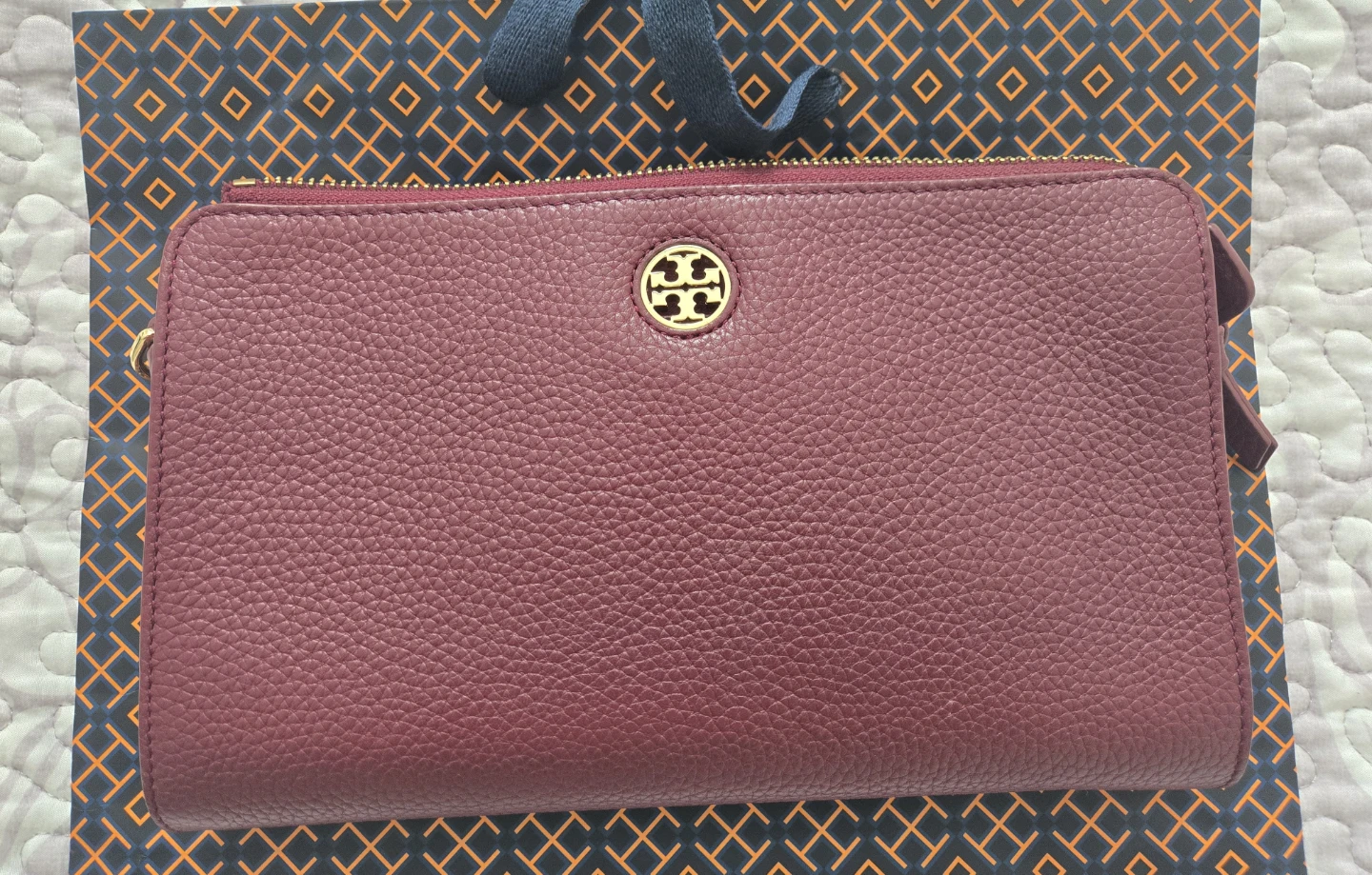 Tory Burch Burgundy Leather Crossbody Wallet