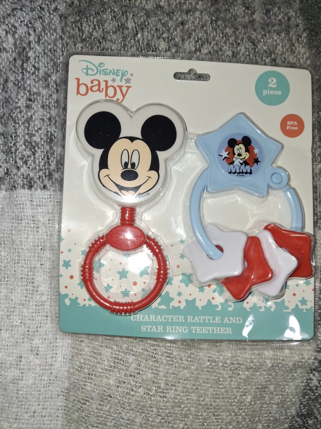 Disney Baby Mickey Mouse Character Rattle and Star Ring Teether