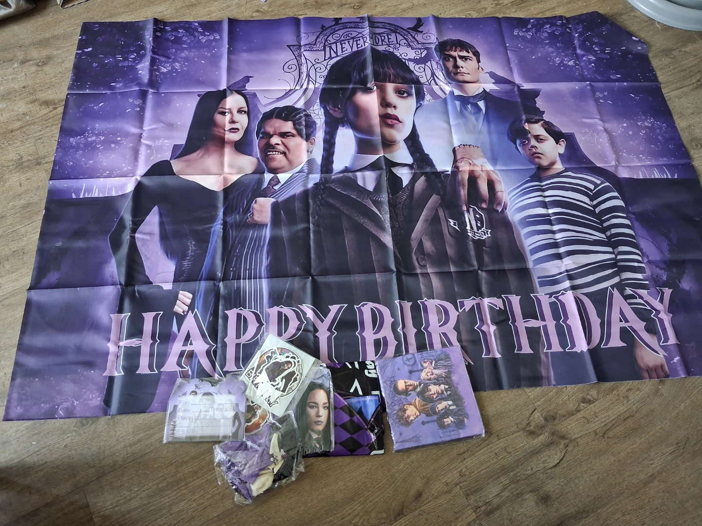 Wednesday Addams Family "Happy Birthday" Banner & Party Supplies