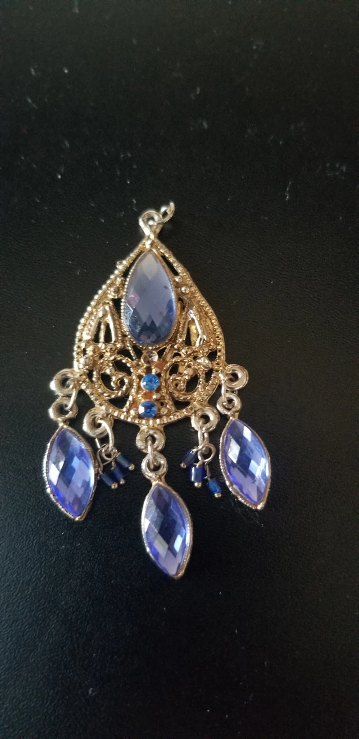 Gold Tone Chandelier Pendant with Blue Gems