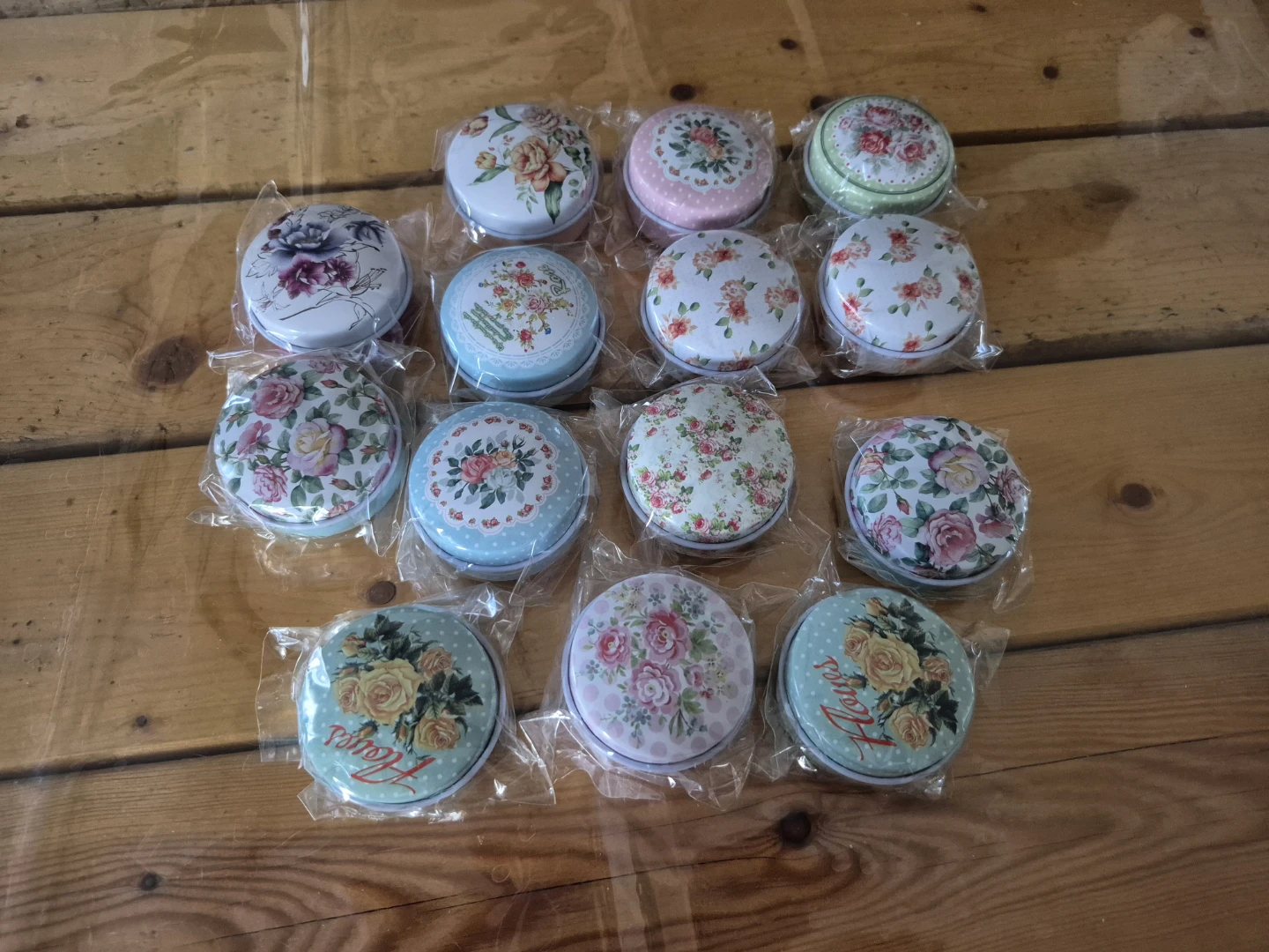 Set of 14 Floral Decorative Tin Boxes