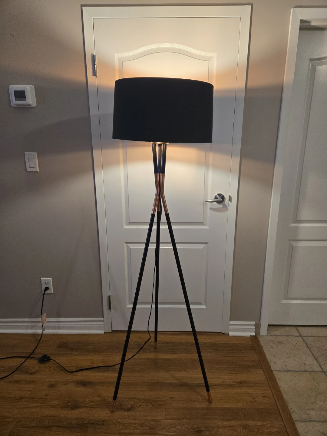 Tripod Floor Lamp - Black and Copper Drum Shade
