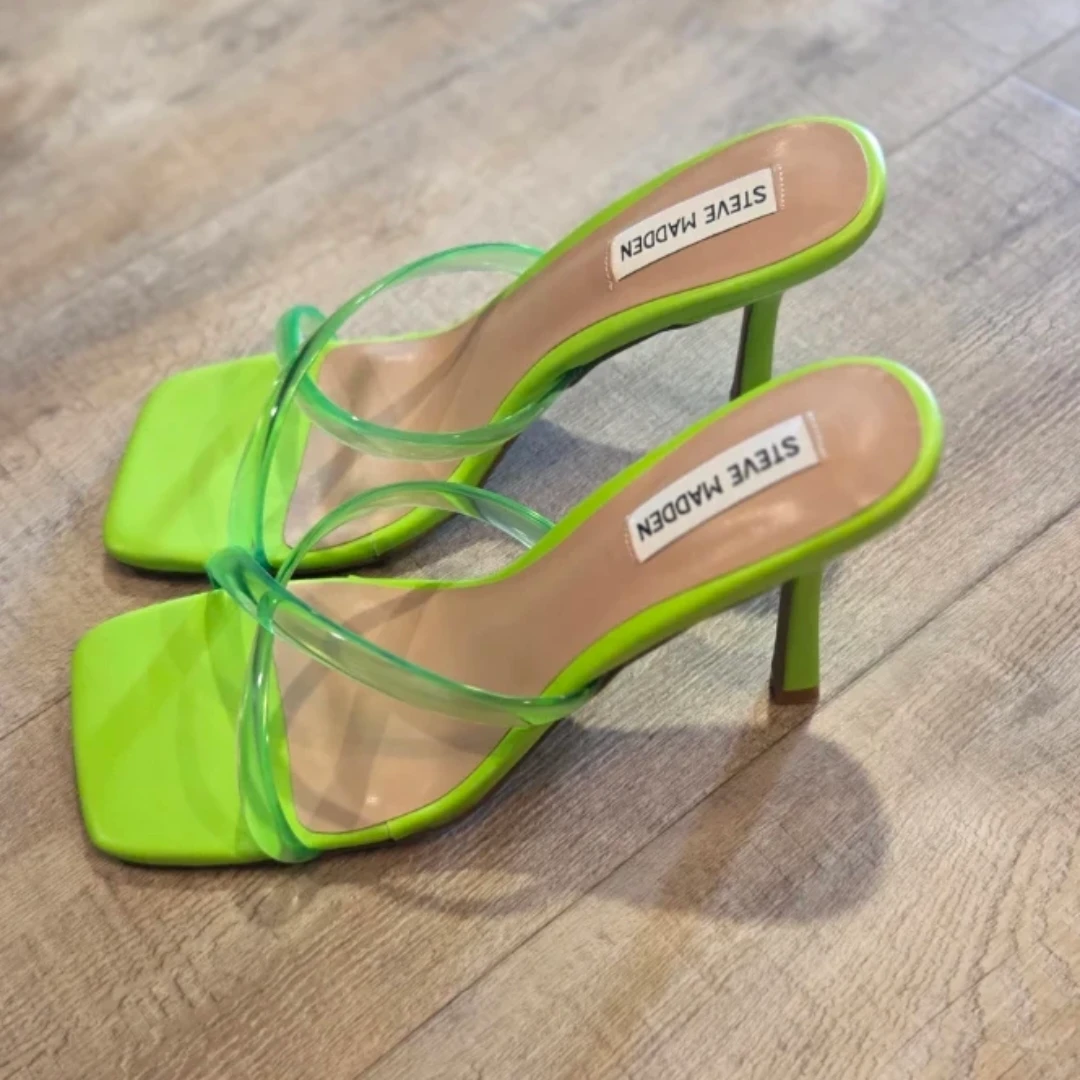 Steve Madden Jada Neon Green Clear Strap Heels Size 10 - photo 3