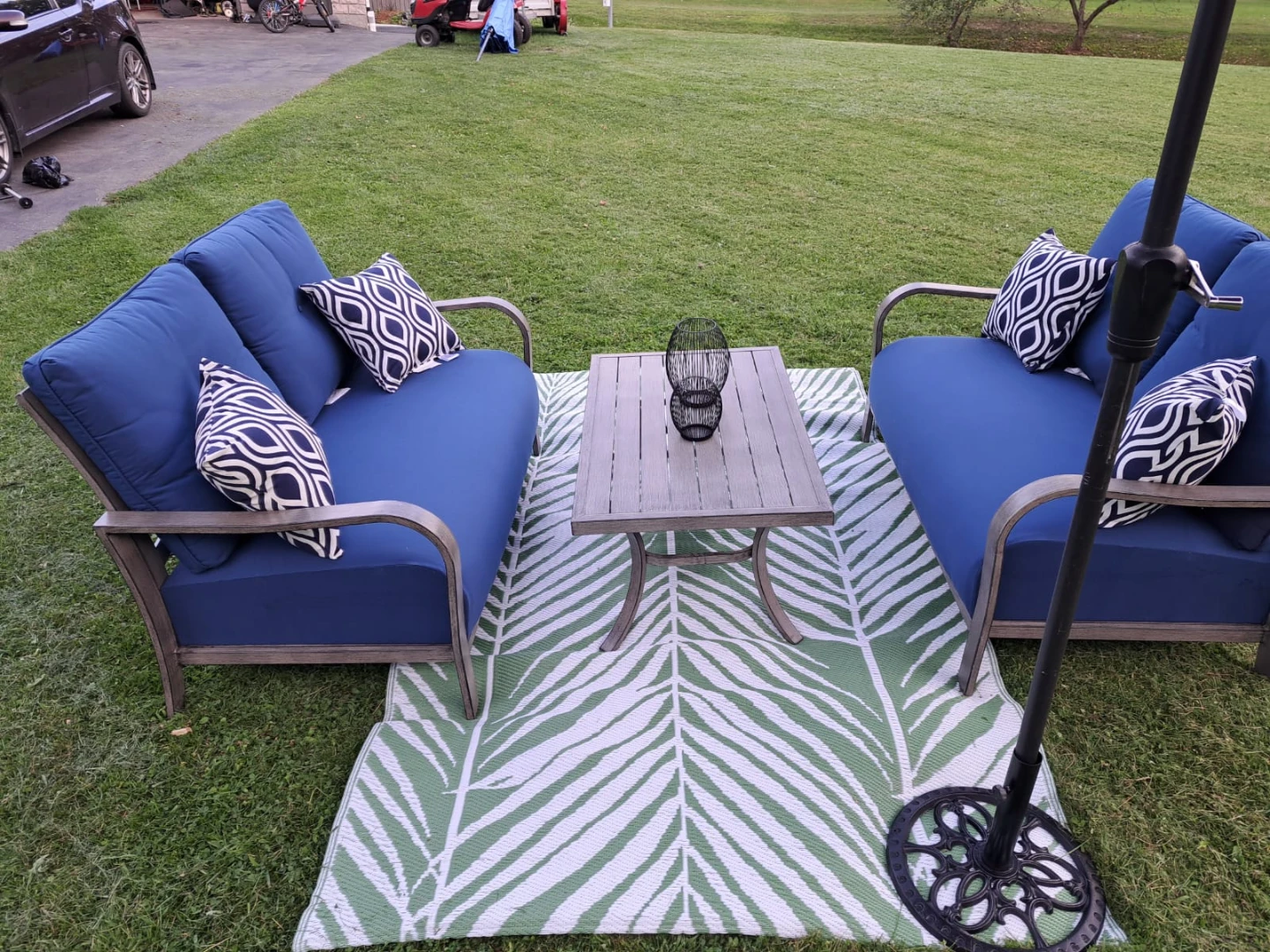 Blue Outdoor Loveseat with Pillows - photo 4