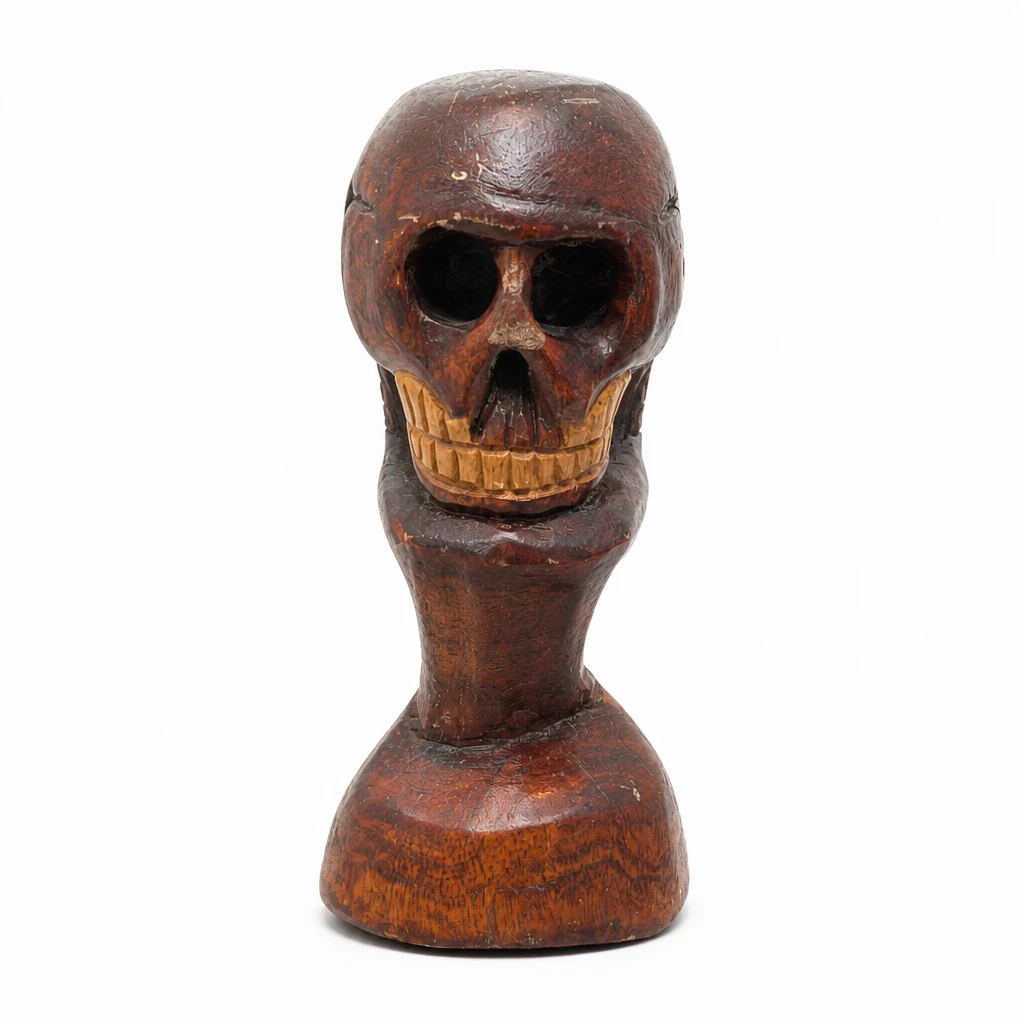 Hand Carved Wooden Skull Figurine - photo 5