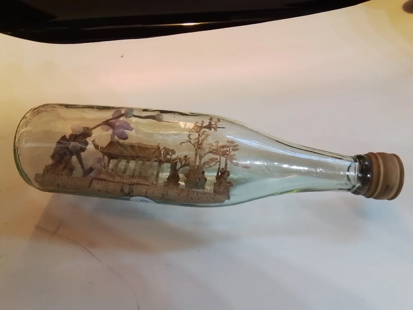Vintage Chinese Cork Carving Diorama in Glass Bottle - photo 3