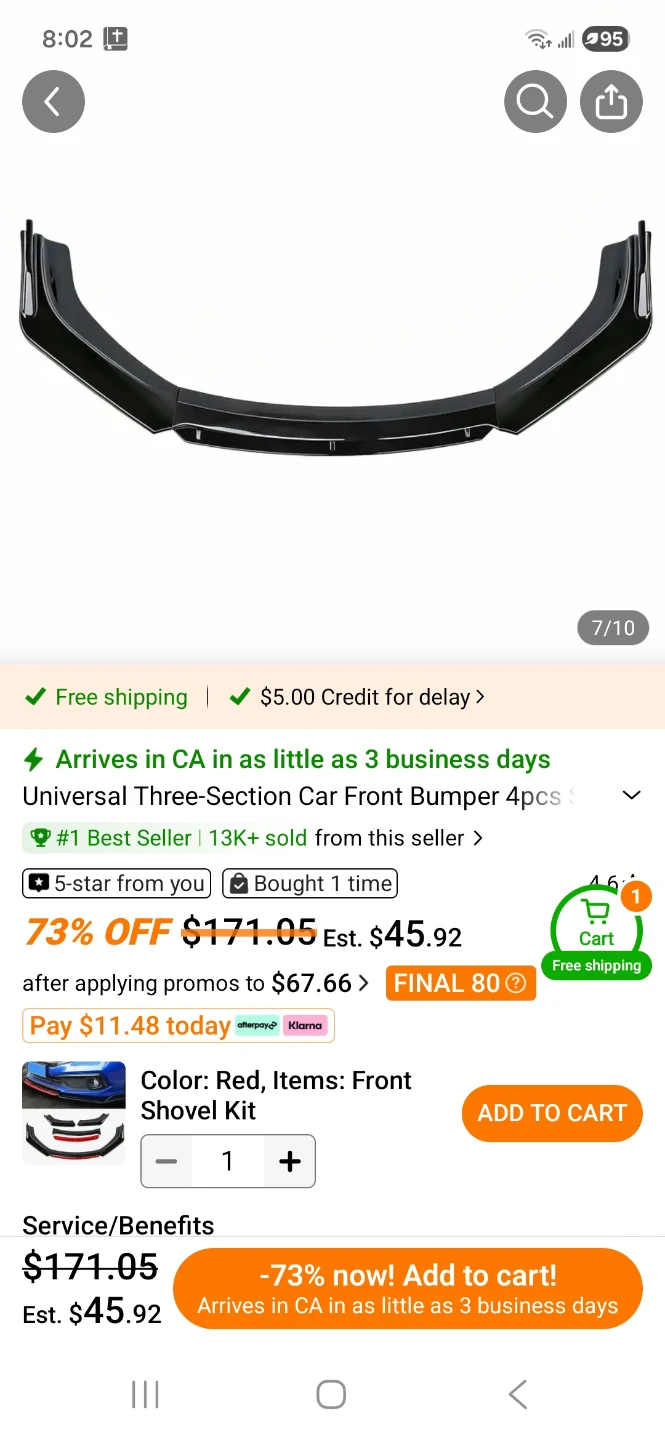 Universal Three-Section Car Front Bumper Lip Kit - photo 2