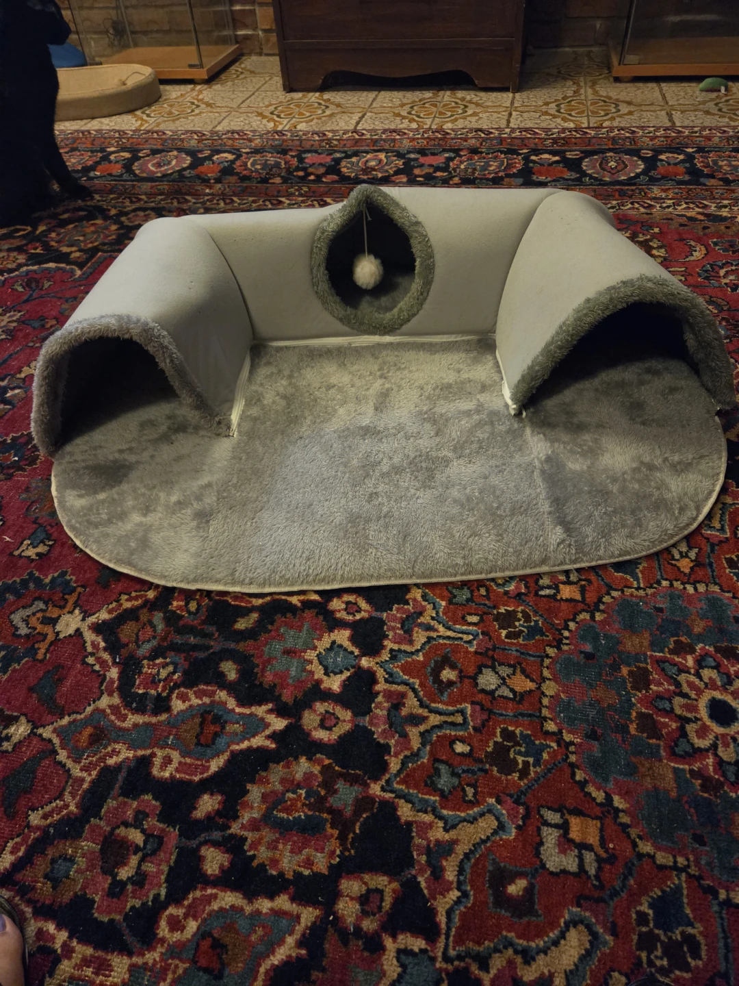 Grey Cat Tunnel with Play Ball