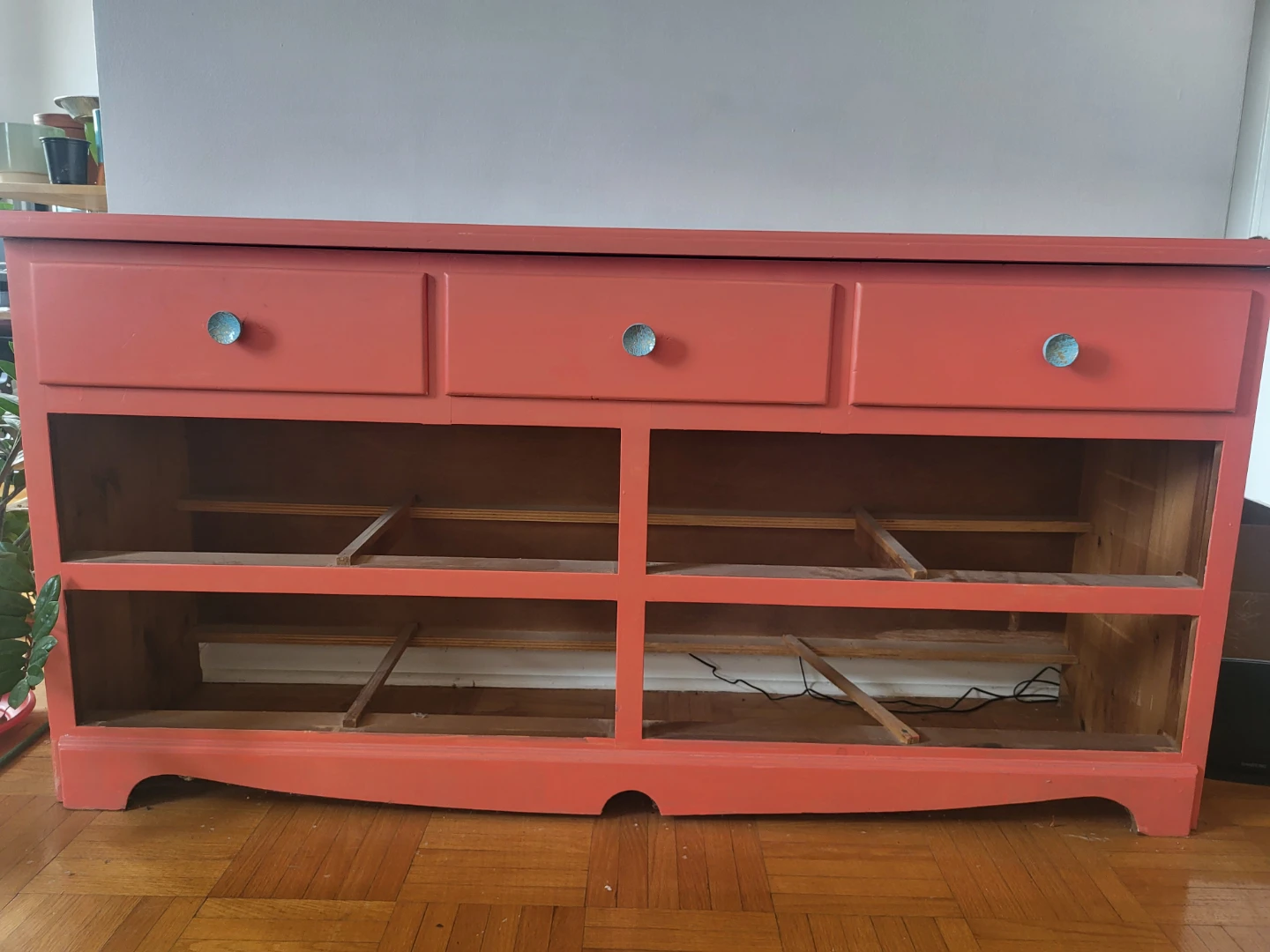 Coral Dresser Frame with Blue Knobs