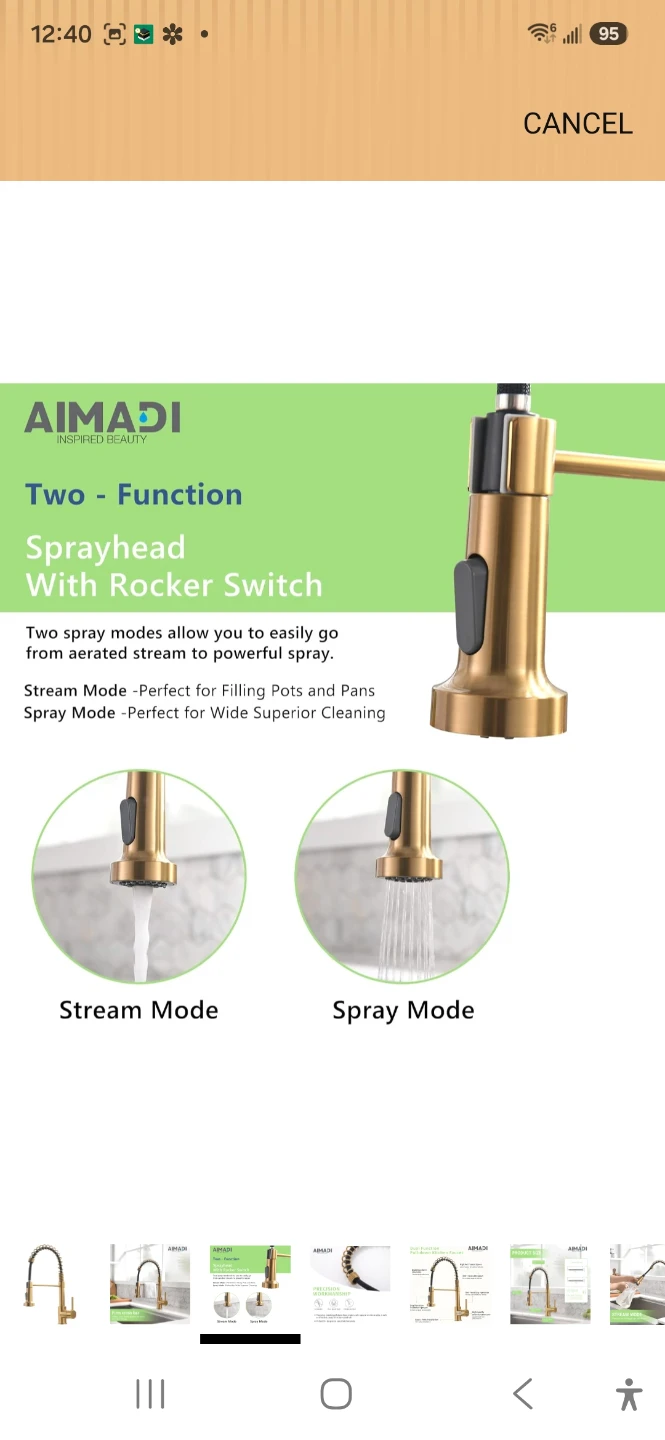 AIMADI Brushed Gold Kitchen Faucet with Pull Down Sprayer - photo 3