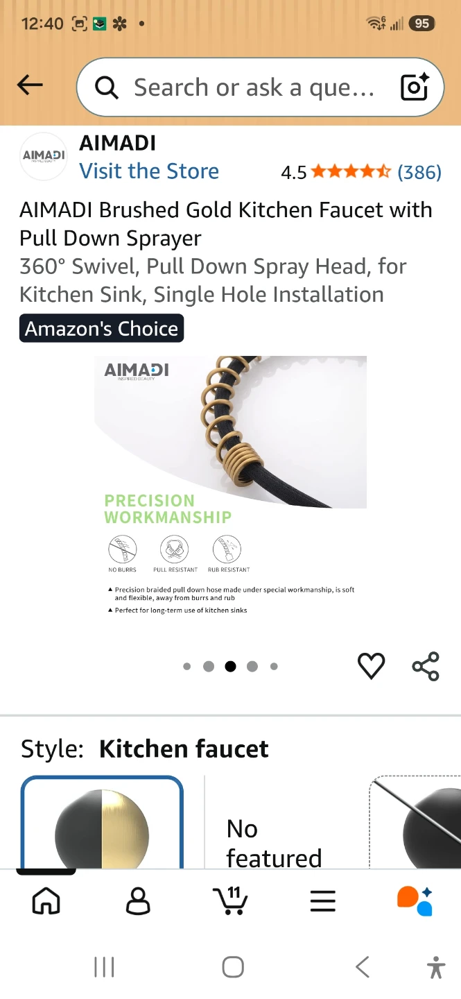 AIMADI Brushed Gold Kitchen Faucet with Pull Down Sprayer - photo 4