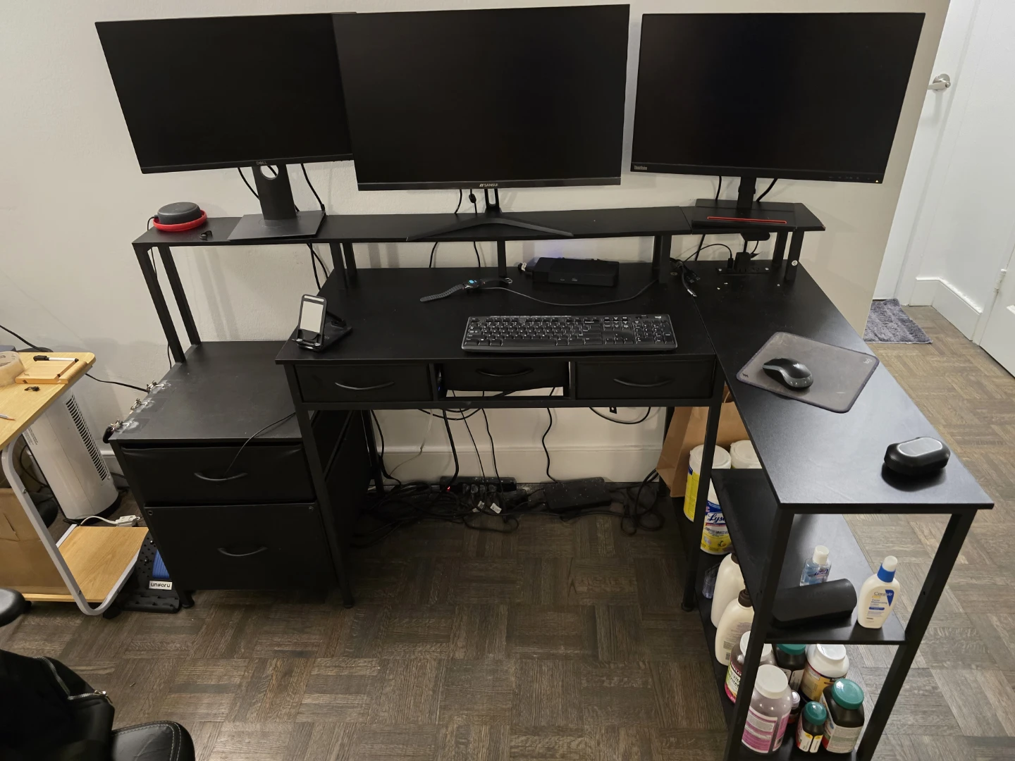 Black L shaped Desk with storage