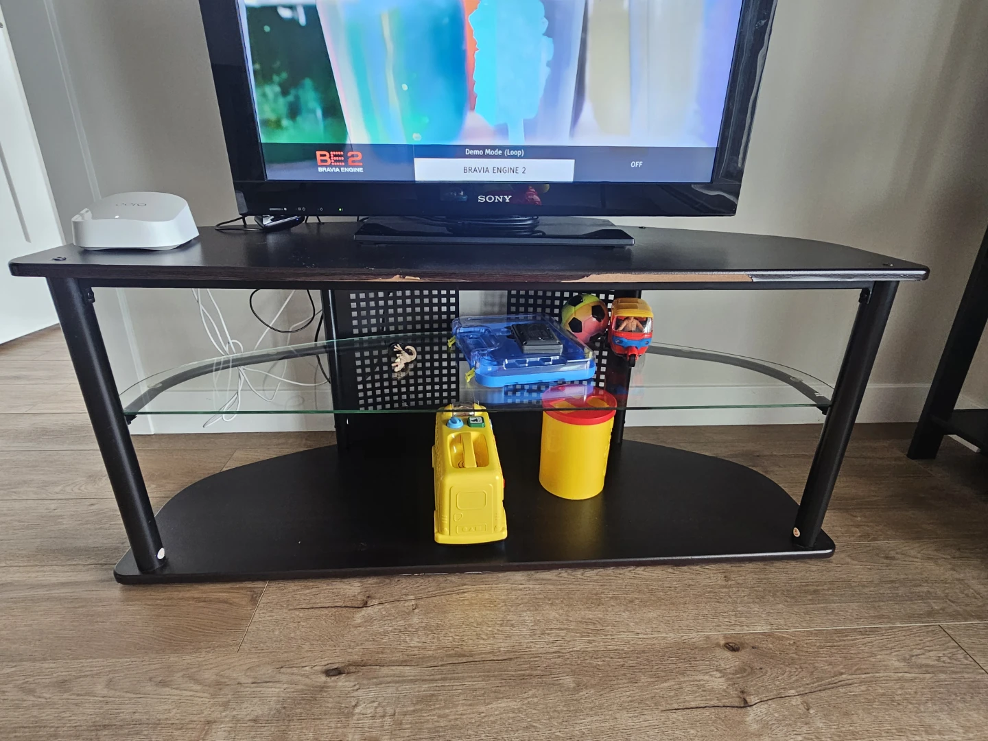 Black TV Stand with Glass Shelves - photo 2