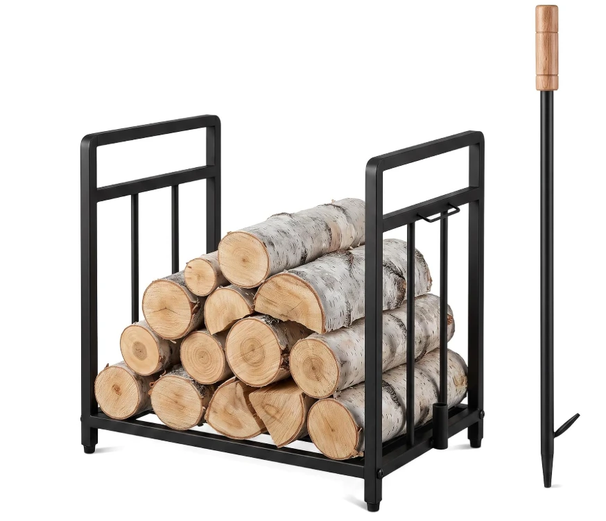 Heavy-Duty Steel Firewood Log Rack with Tools
