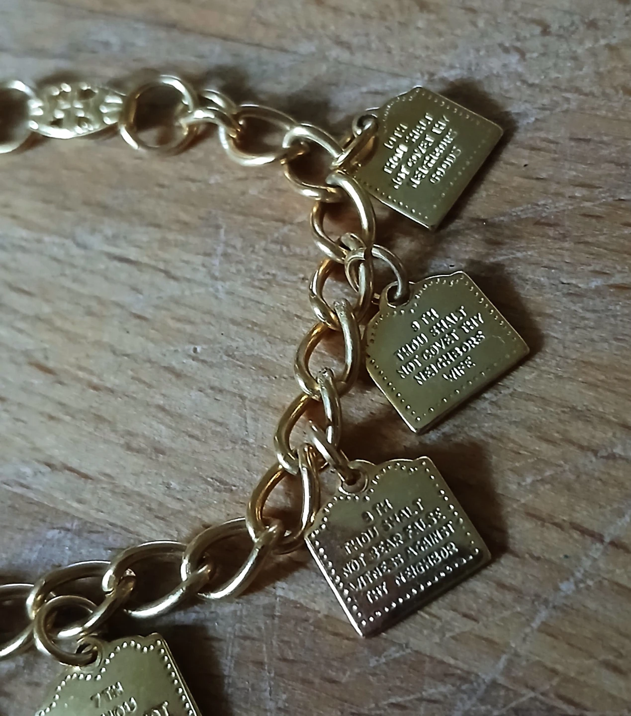 6 inch Gold Tone ten Commandments Charm Bracelet - photo 2