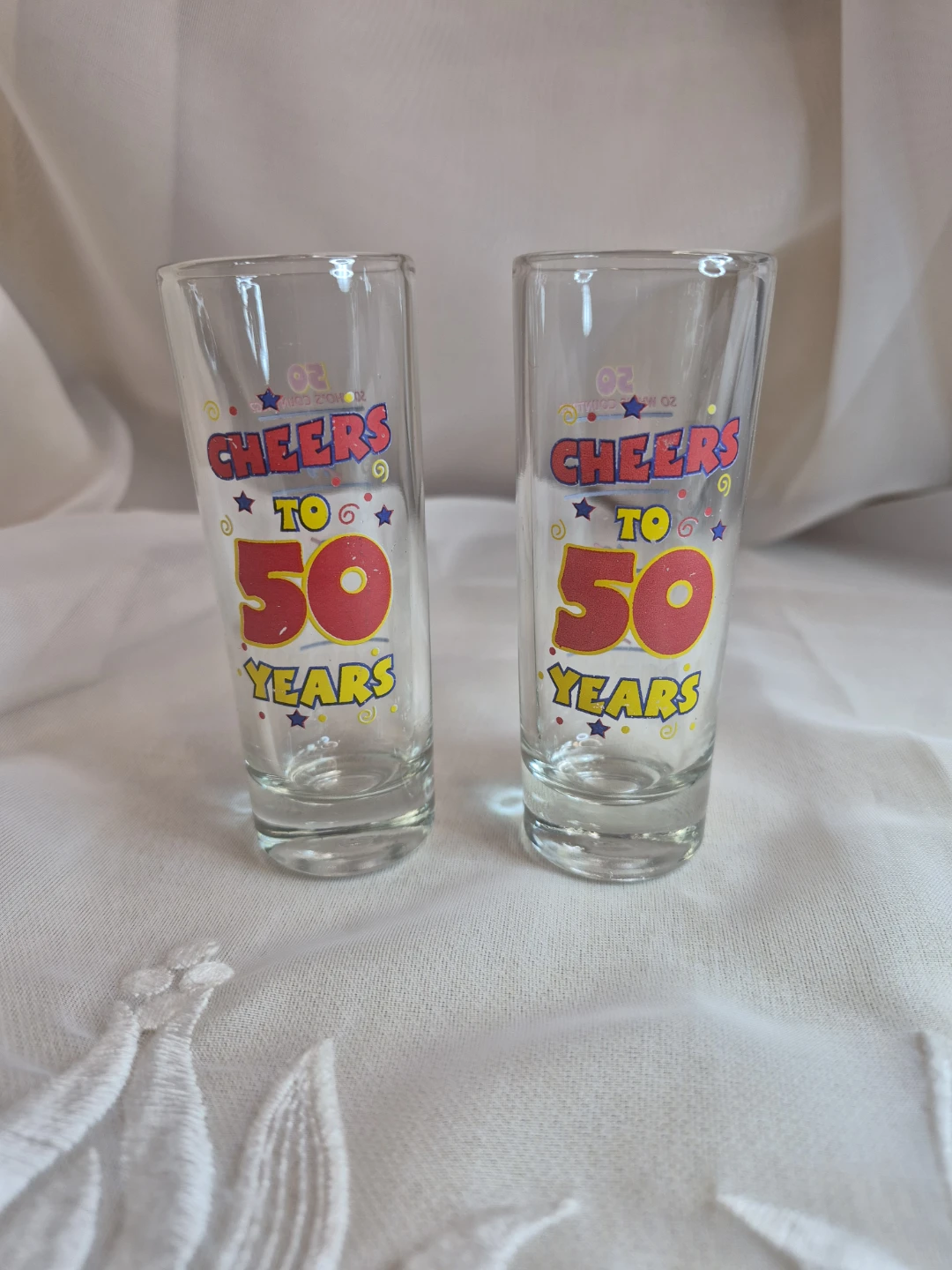 Pair of Cheers to 50 Years Shot Glasses