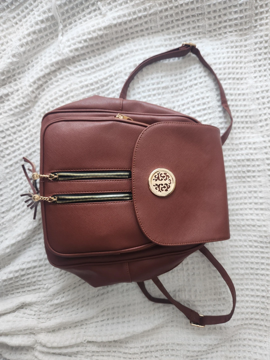 Brown Faux Leather Backpack