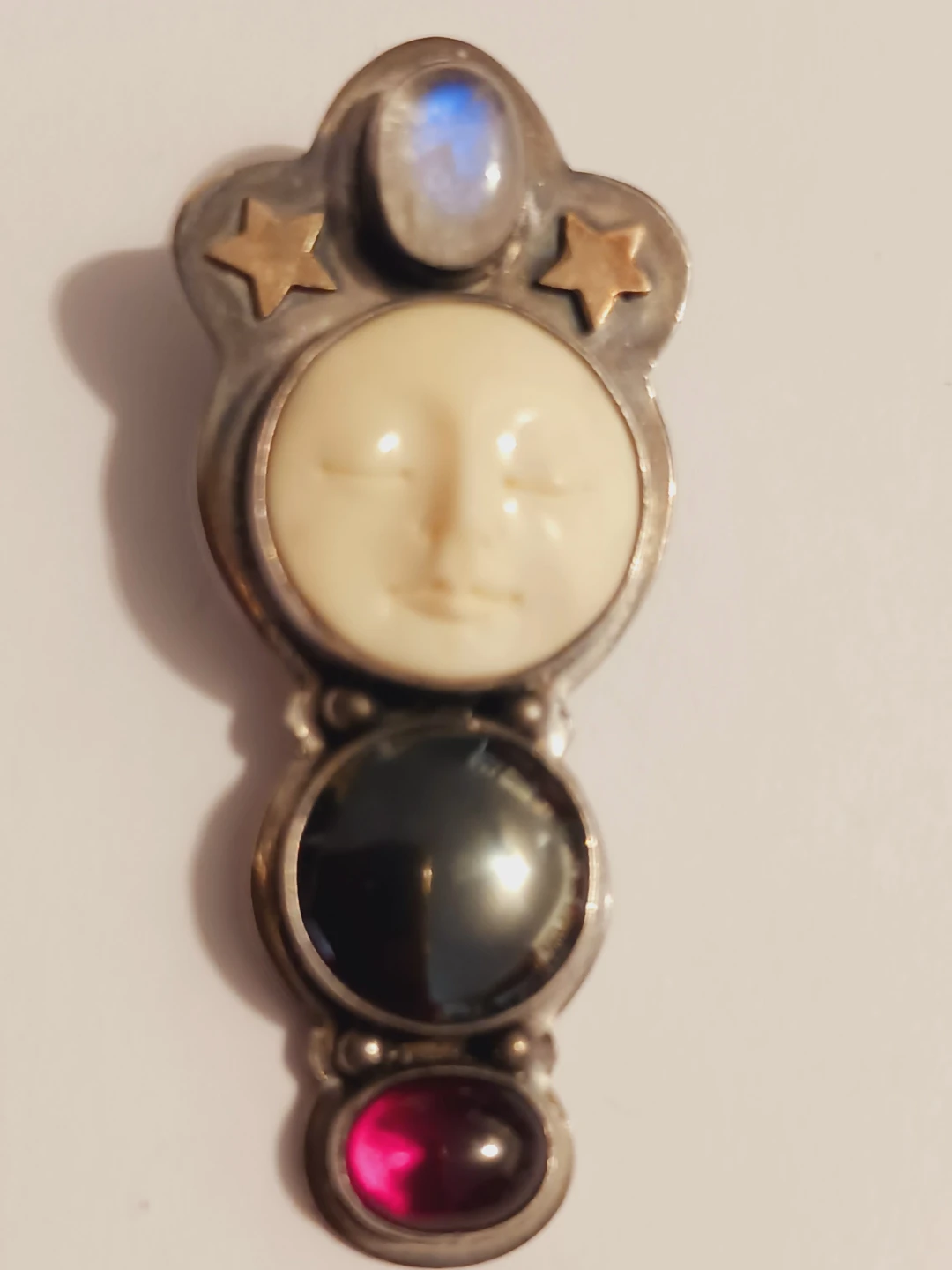 Sterling Silver Rainbow Moonstone Carved Bone Pendant - photo 3