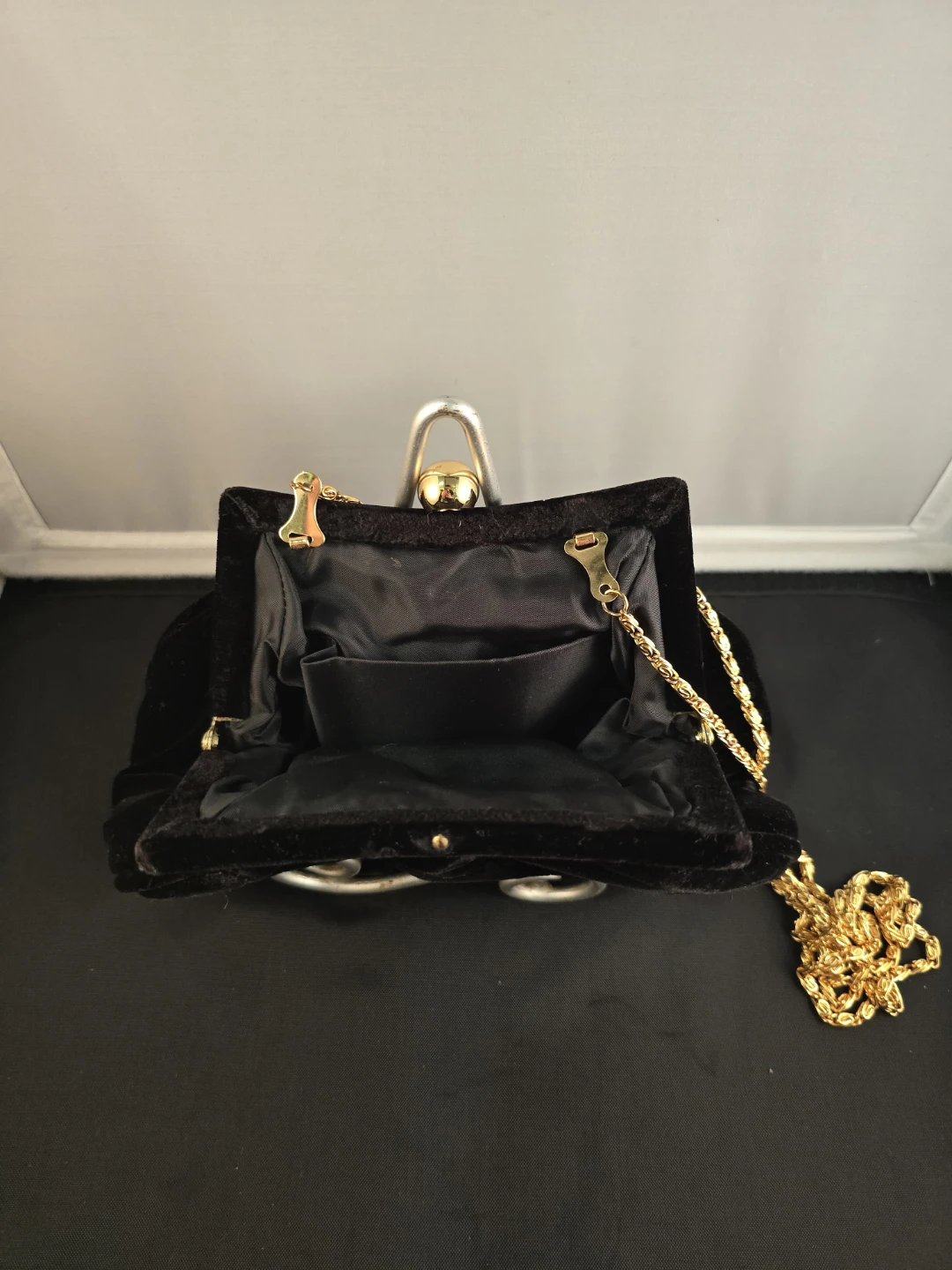 Black Velvet Evening Clutch with Gold Chain - photo 2