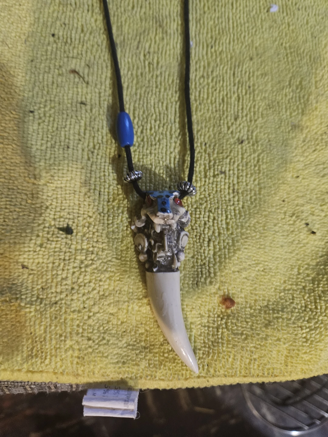 Tooth Pendant Necklace with Blue Bead - photo 2