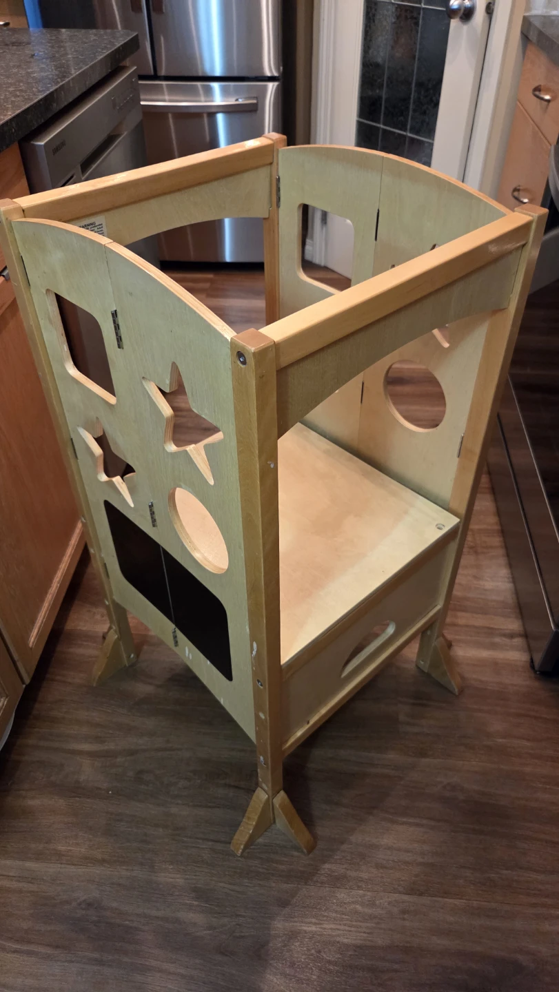 Kids kitchen helper stool, folds up for easier storage..