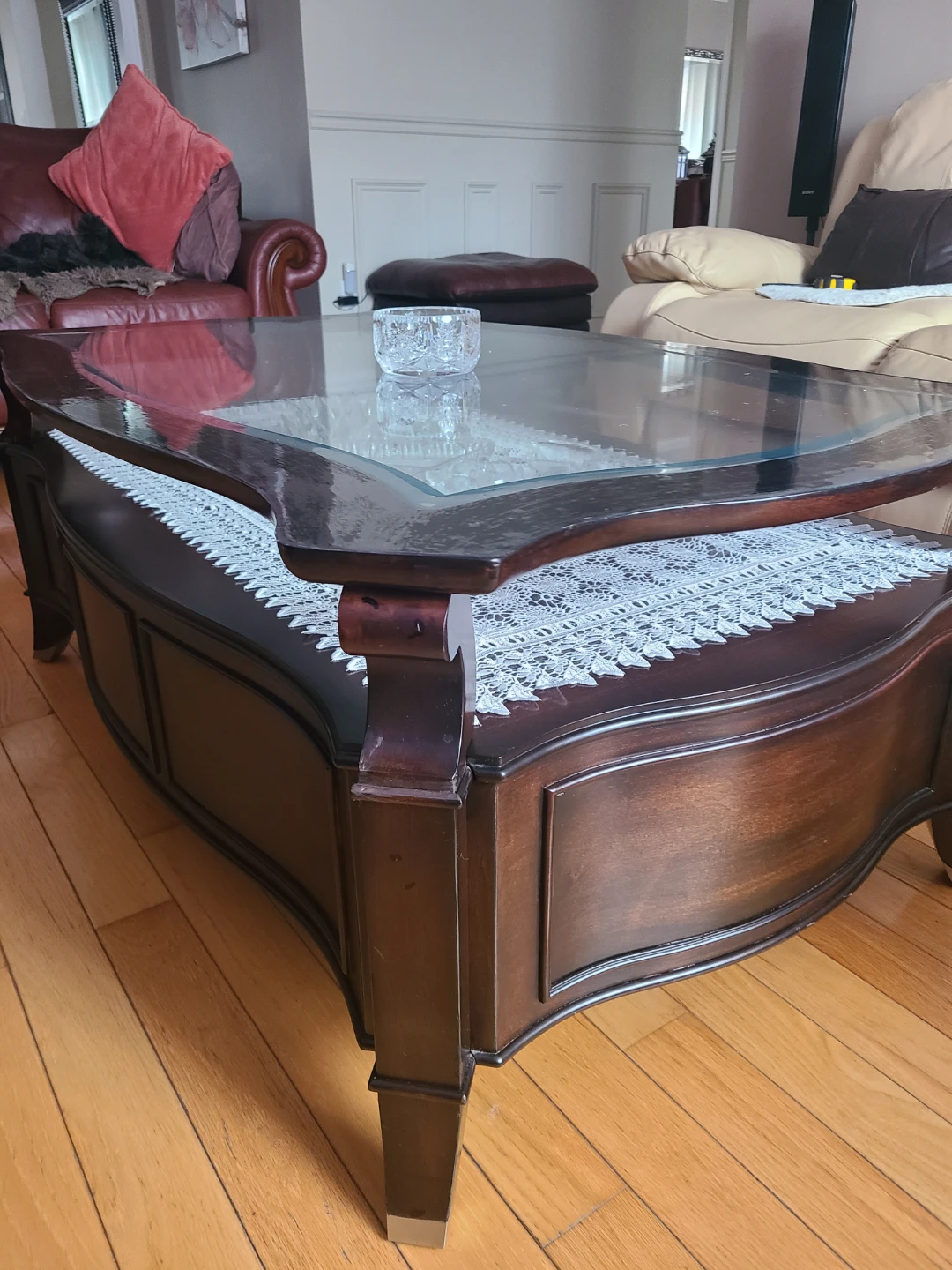 Dark Wood Coffee Table + end table with Glass Top - photo 2