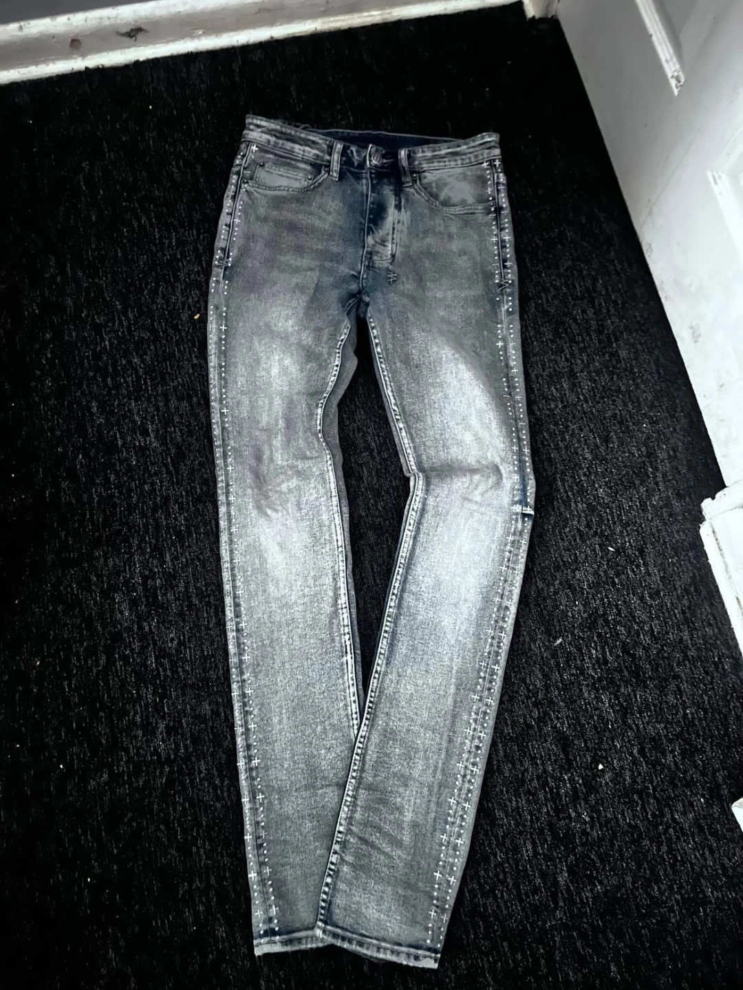 Men's Acid Wash Jeans with Embellishments