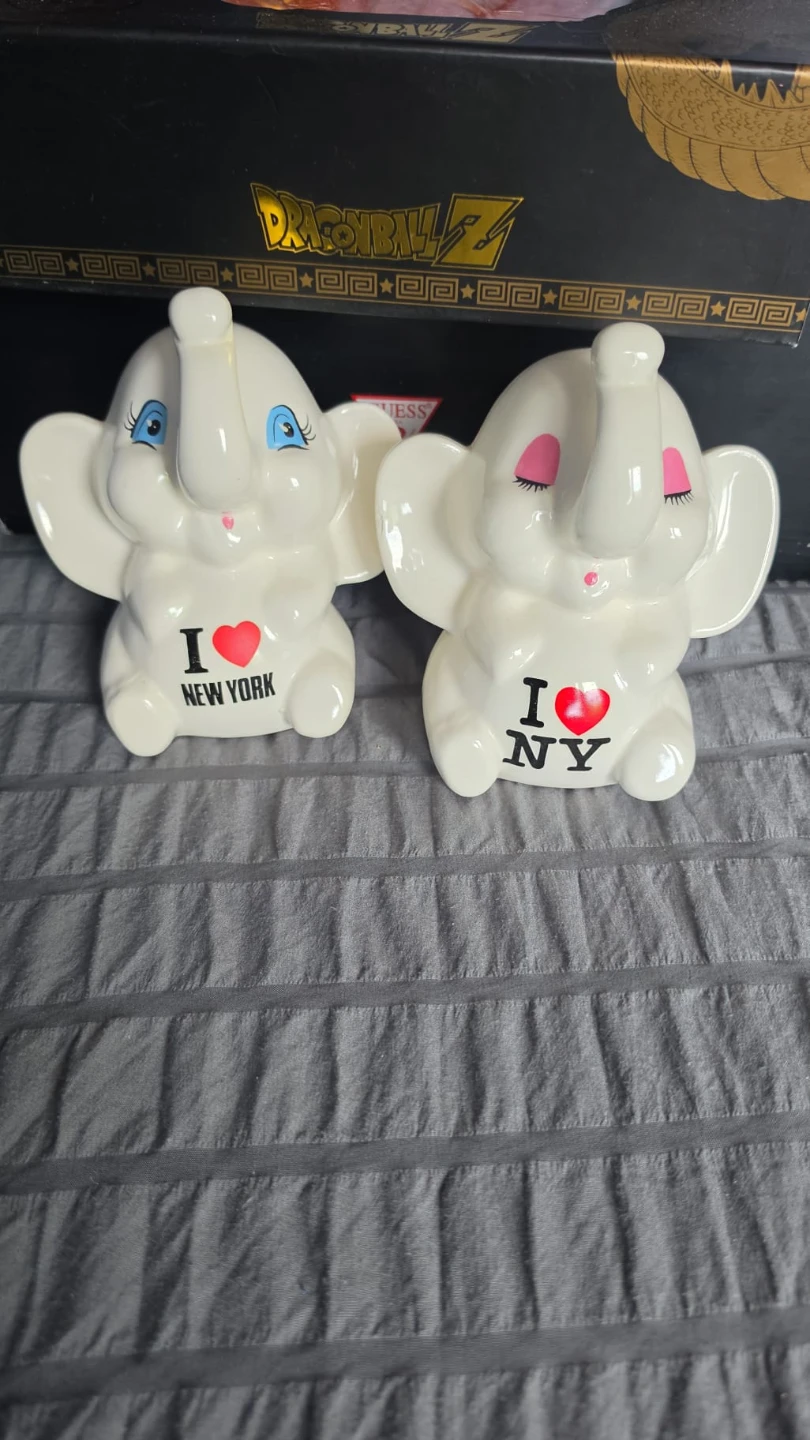 Pair of White Ceramic Elephant Salt and Pepper Shakers