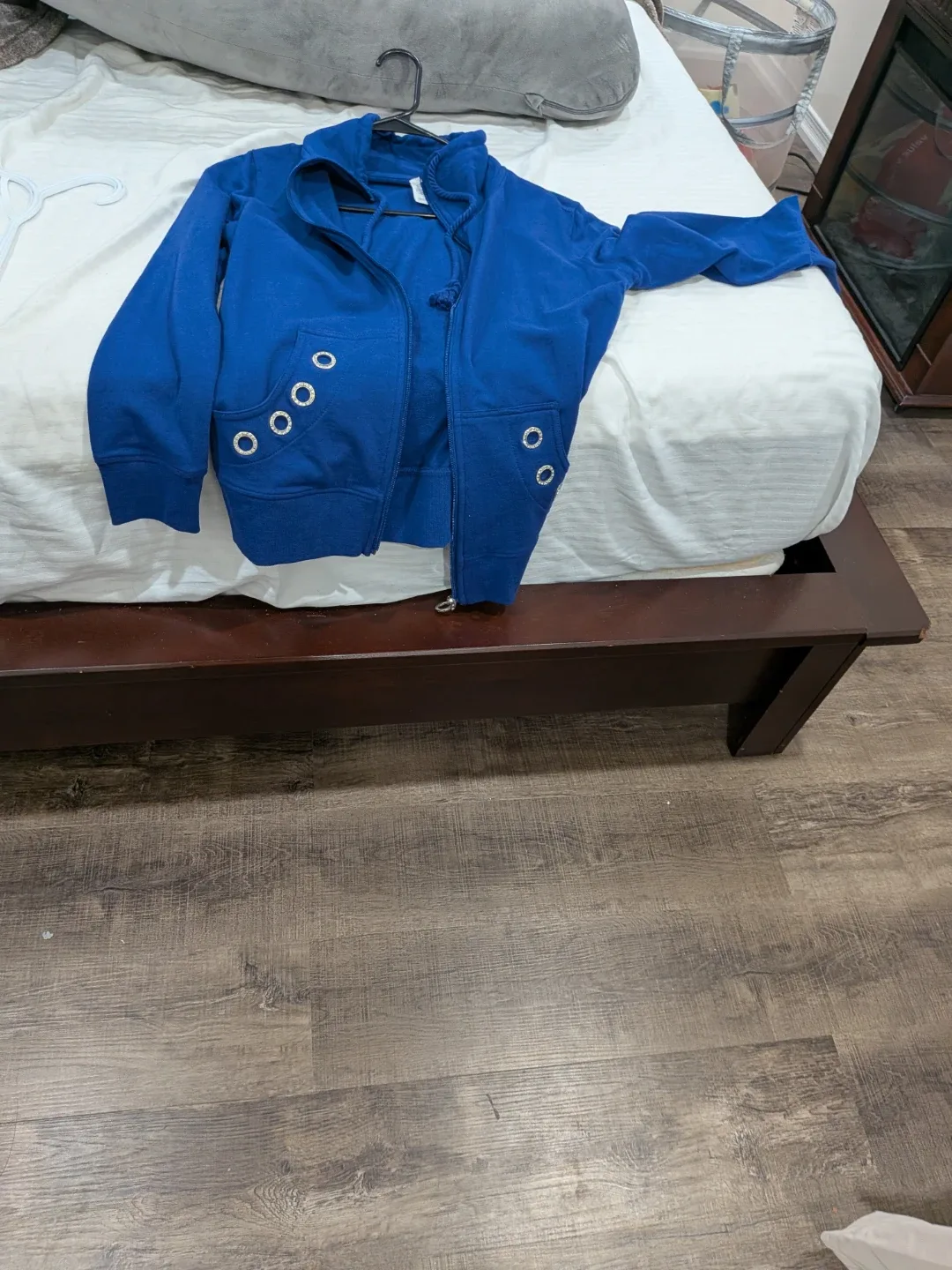 Blue Full Zip Hoodie with Grommet Details