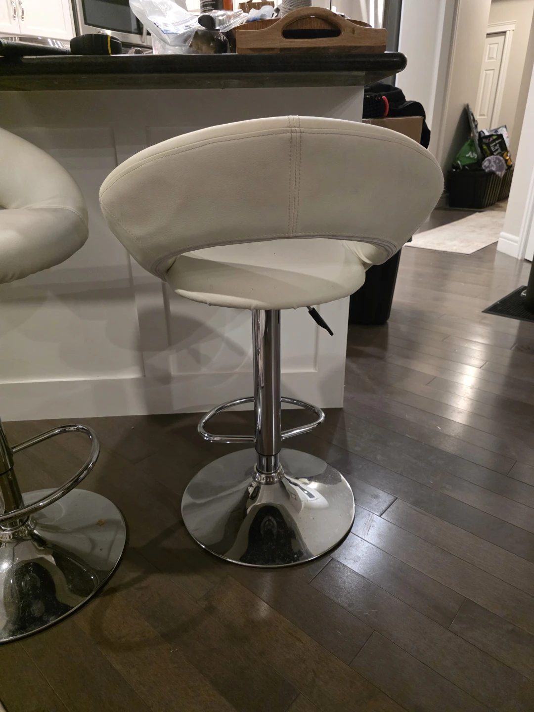 White Faux Leather Adjustable Bar Stool - photo 3