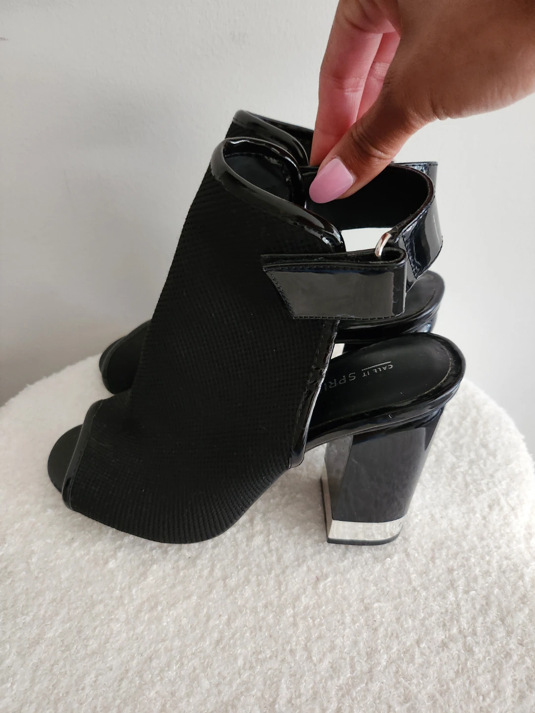 Call It Spring Black Patent & Mesh Block Heel Sandals - photo 5