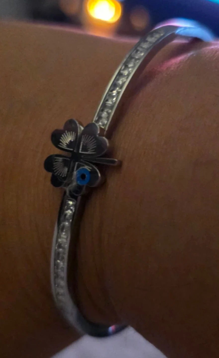 Silver Tone Lucky Clover & Evil Eye Charm Bracelet - photo 5